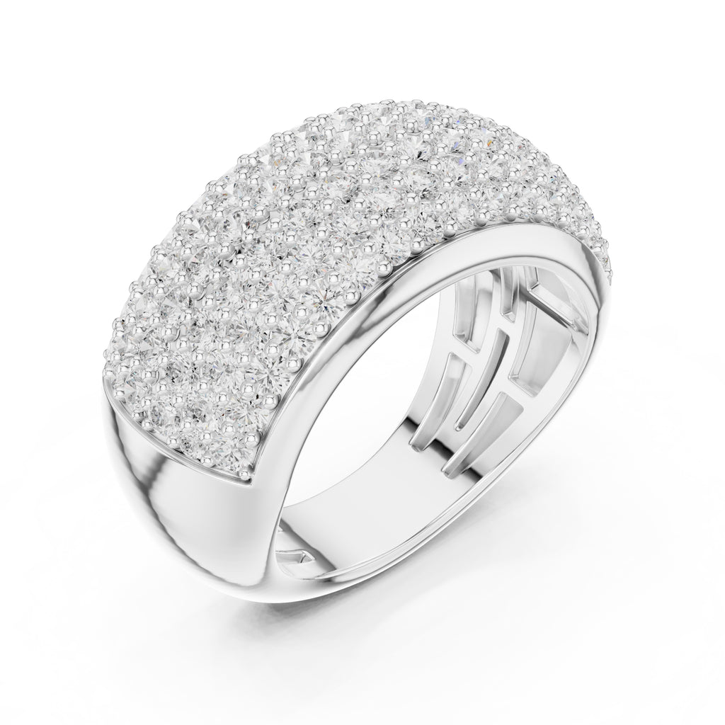 Wide Pave Dome Wedding Ring White Gold
