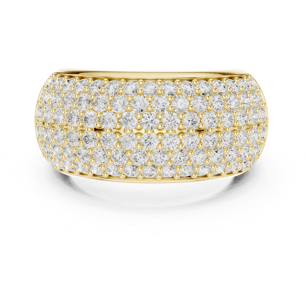 Wide Pave Dome Wedding Ring Yellow Gold