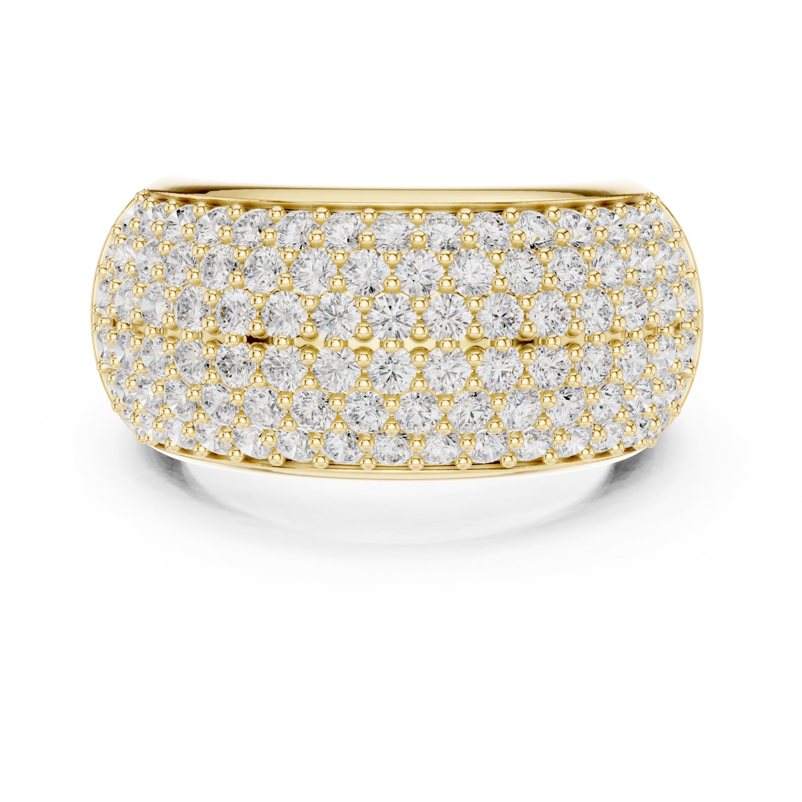 Wide Pave Dome Wedding Ring Yellow Gold