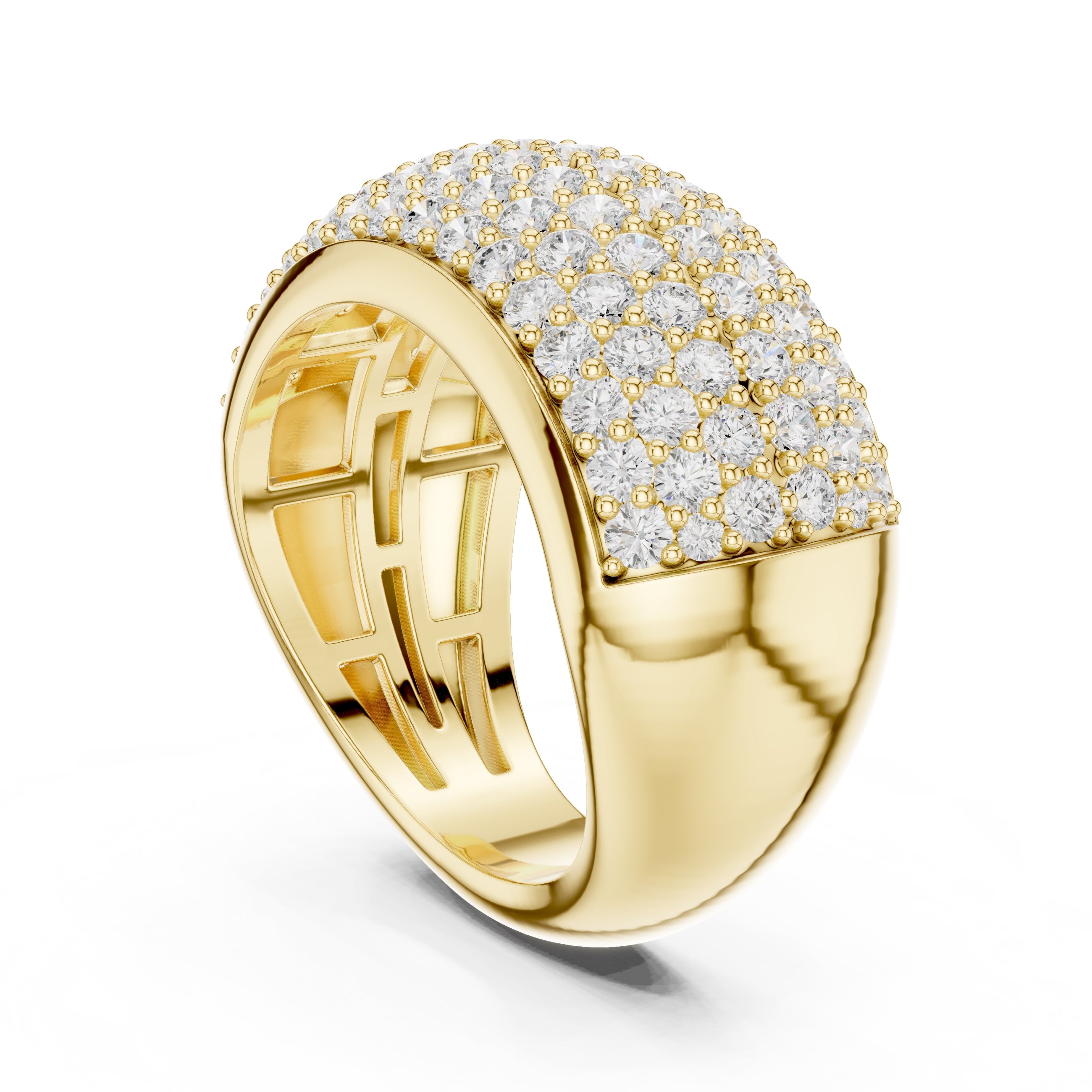 Wide Pave Dome Wedding Ring Yellow Gold