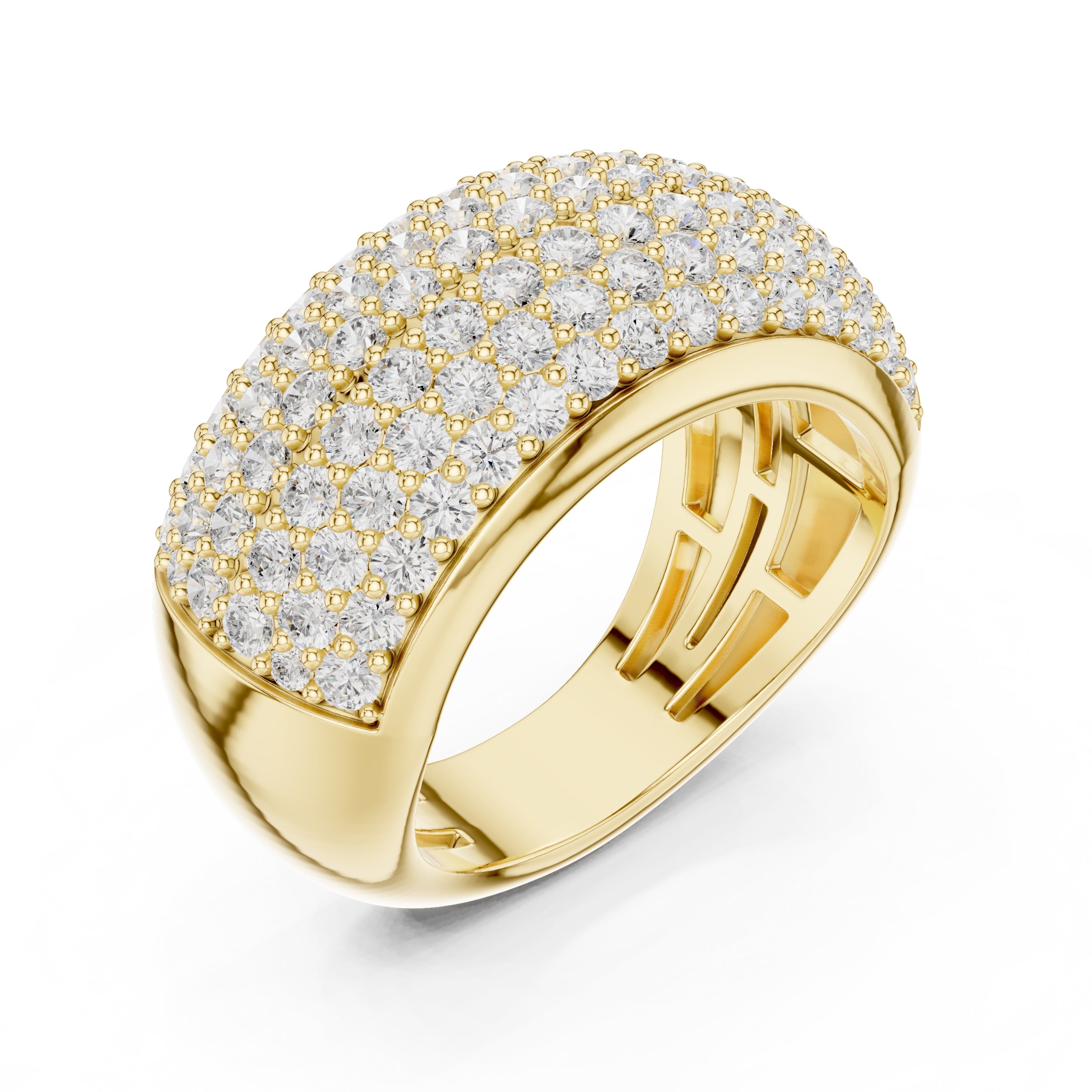 Wide Pave Dome Wedding Ring Yellow Gold