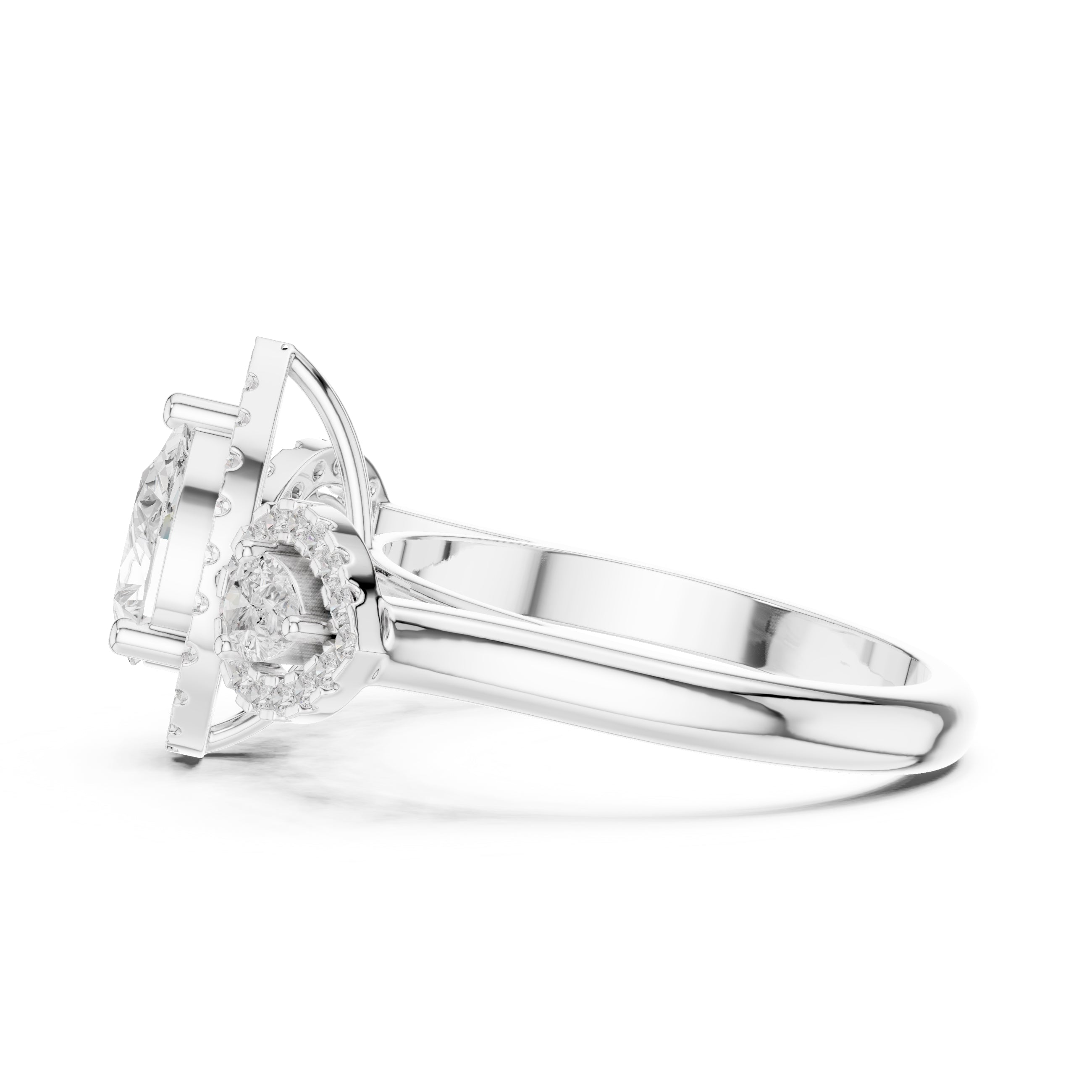 2.5 ct Pear Diamond Three-Stone Halo Ring 2.5ct White Gold