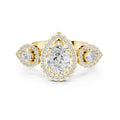 2.5 ct Pear Diamond Three-Stone Halo Ring 2.5ct Yellow Gold
