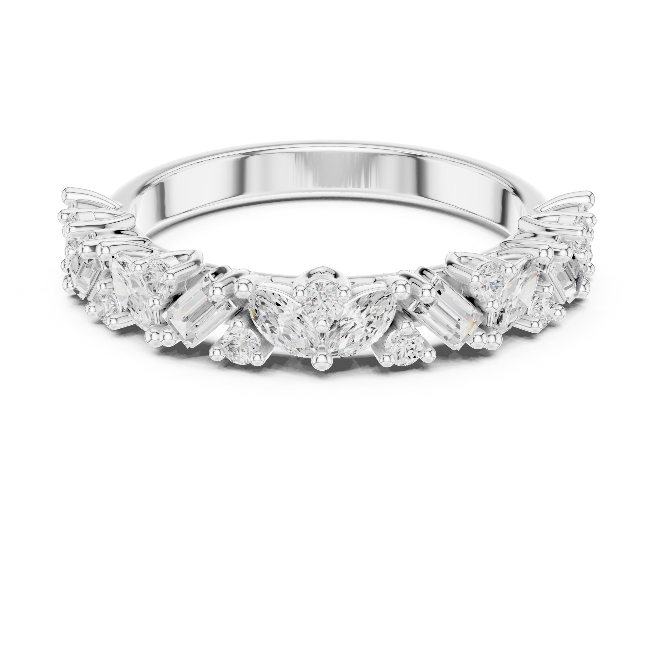 Marquise & Baguette Cluster Band White Gold