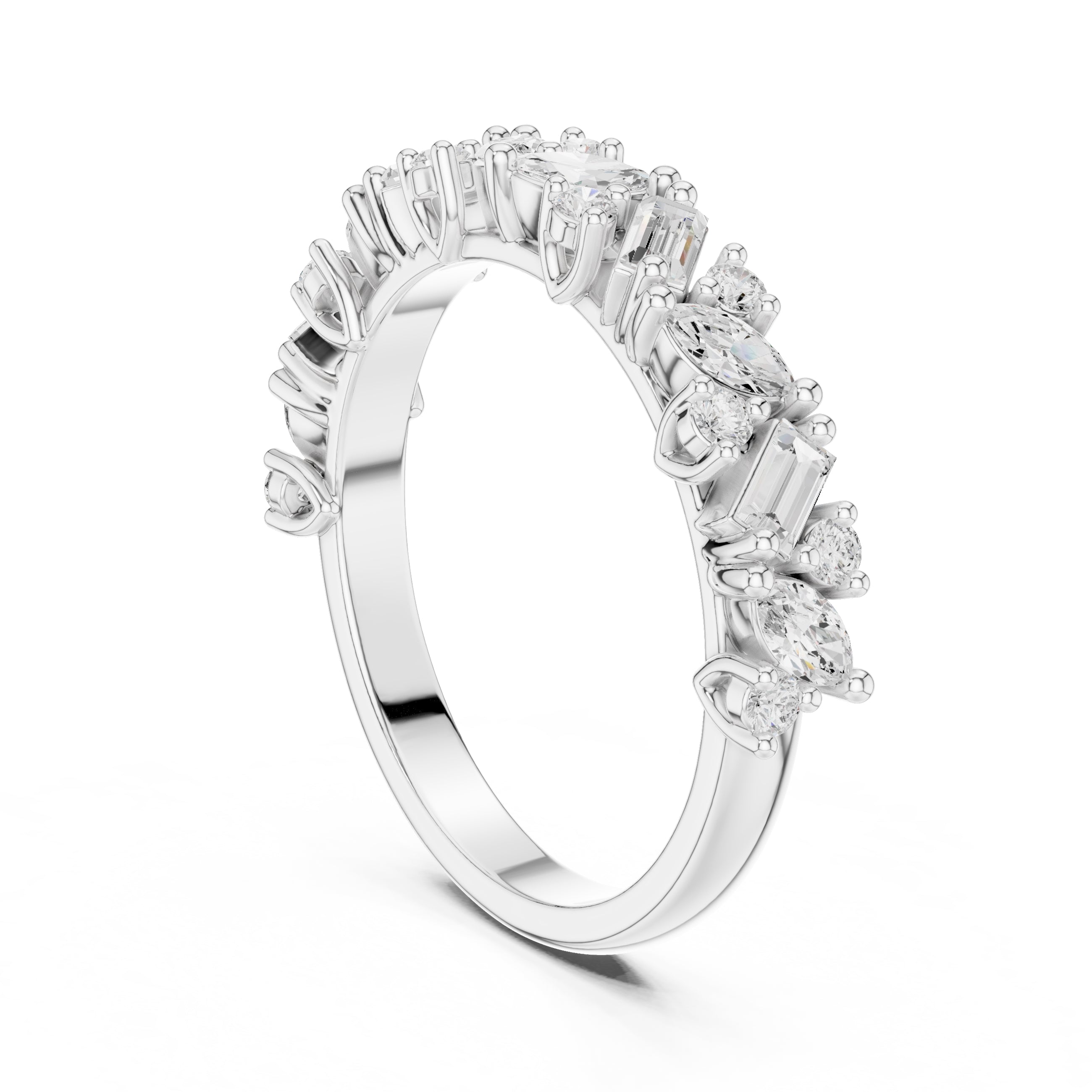 Marquise & Baguette Cluster Band White Gold