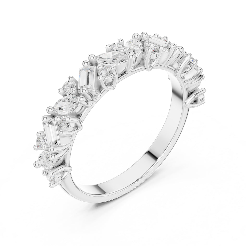 Marquise & Baguette Cluster Band White Gold