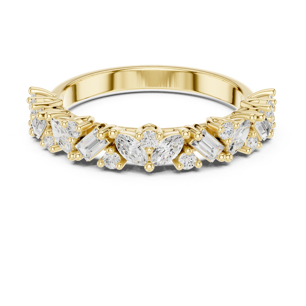 Marquise & Baguette Cluster Band Yellow Gold