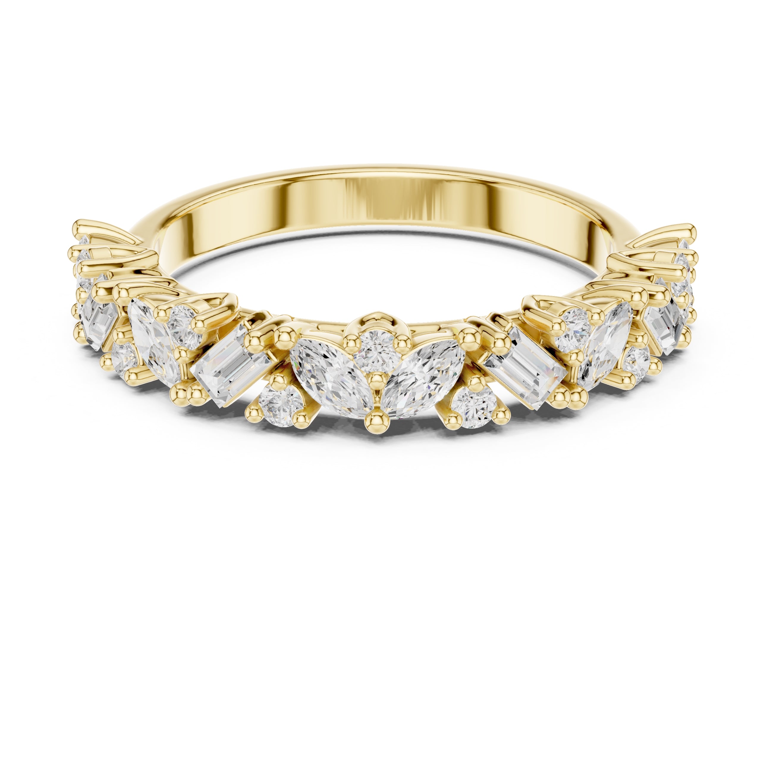 Marquise & Baguette Cluster Band Yellow Gold