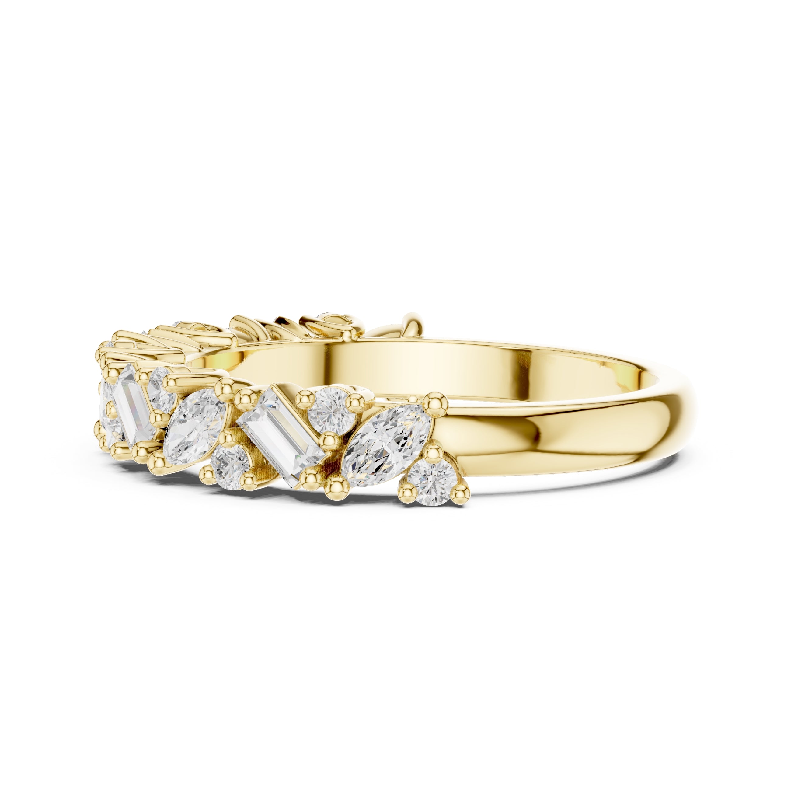 Marquise & Baguette Cluster Band Yellow Gold