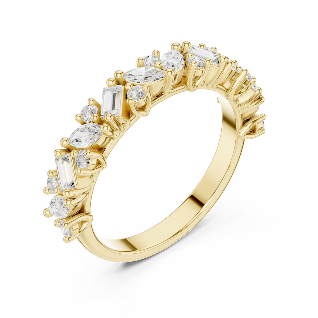 Marquise & Baguette Cluster Band Yellow Gold