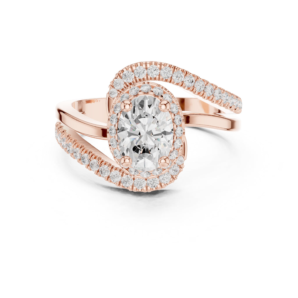 1.5 ct Oval Diamond Entwined Crossover Ring 1.5ct Rose Gold