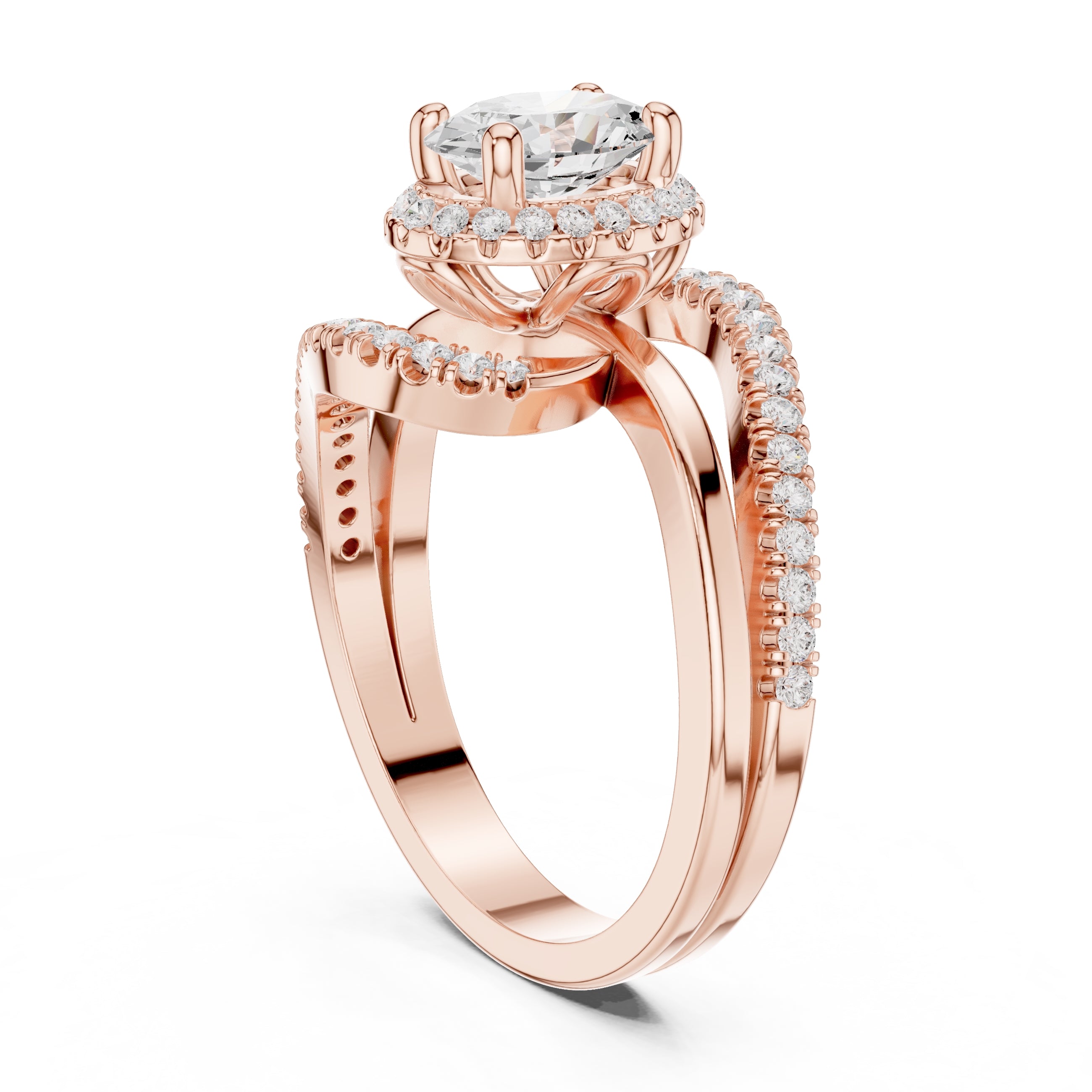 1.5 ct Oval Diamond Entwined Crossover Ring 1.5ct Rose Gold