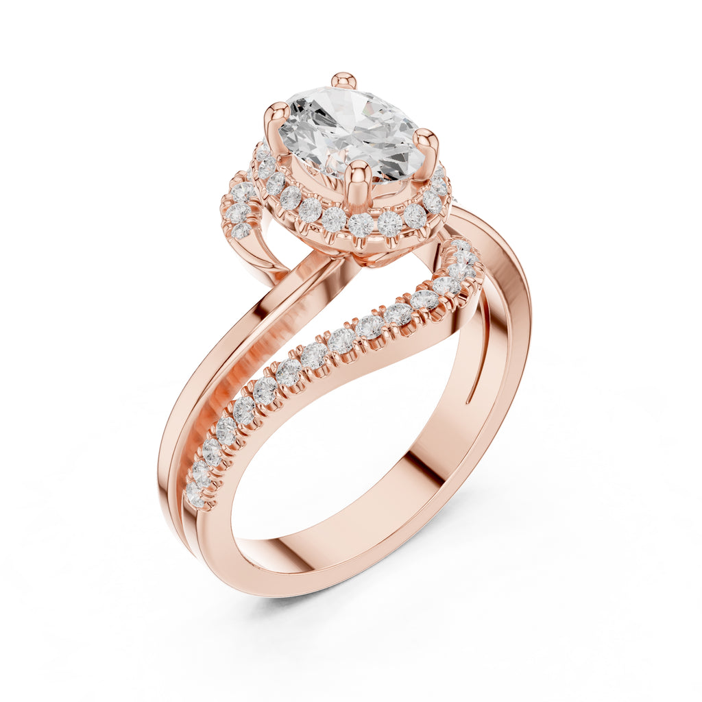1.5 ct Oval Diamond Entwined Crossover Ring 1.5ct Rose Gold