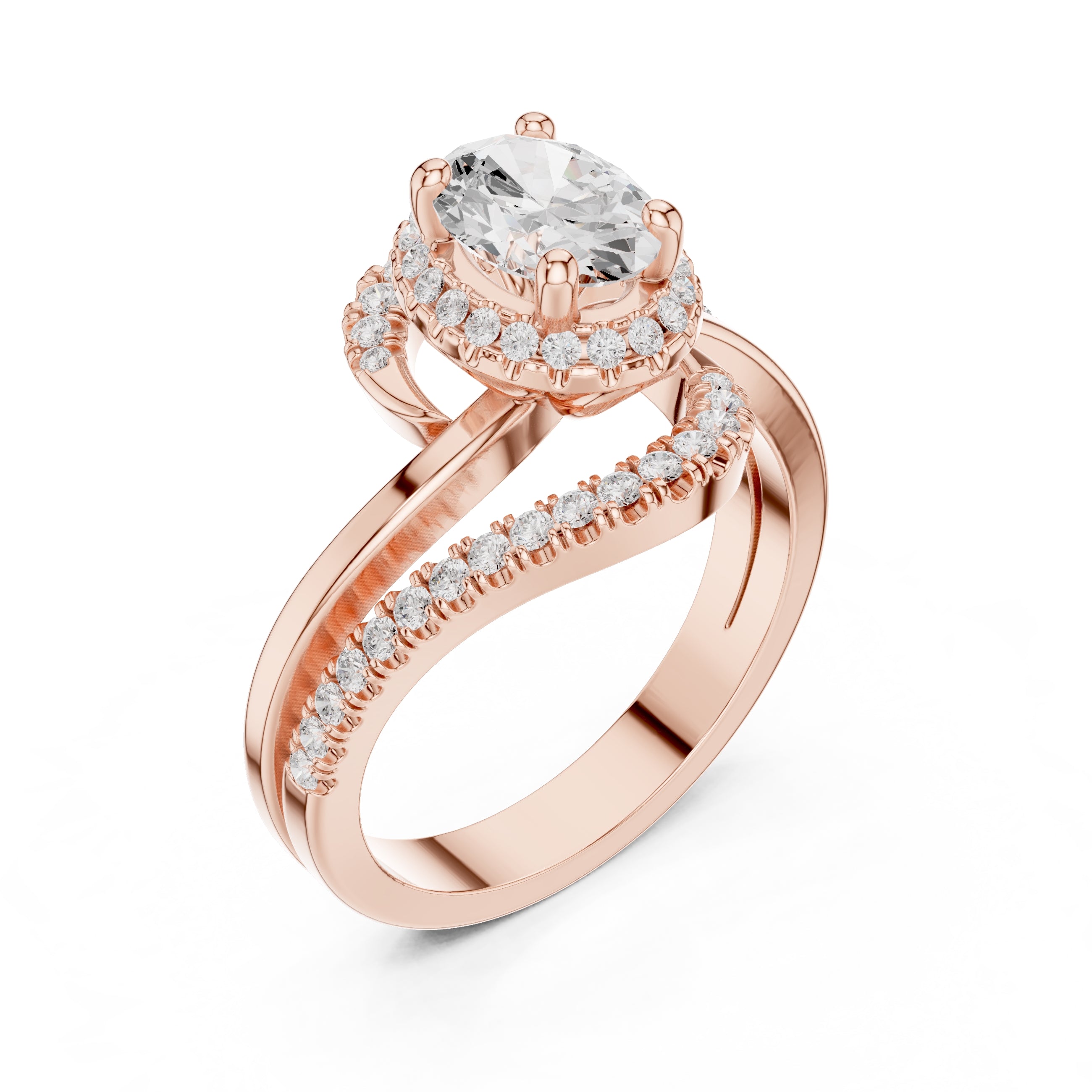 1.5 ct Oval Diamond Entwined Crossover Ring 1.5ct Rose Gold