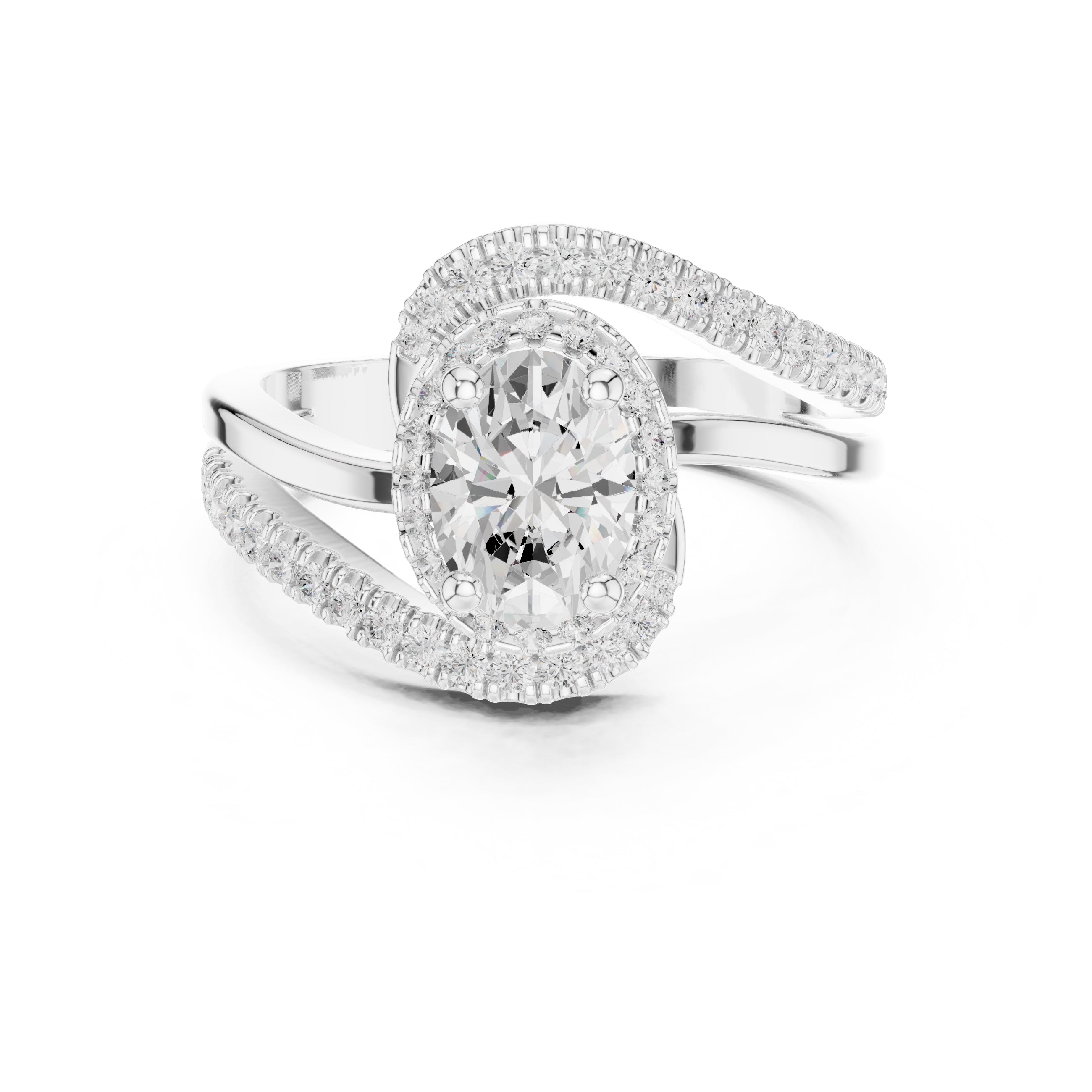 1.5 ct Oval Diamond Entwined Crossover Ring 1.5ct White Gold