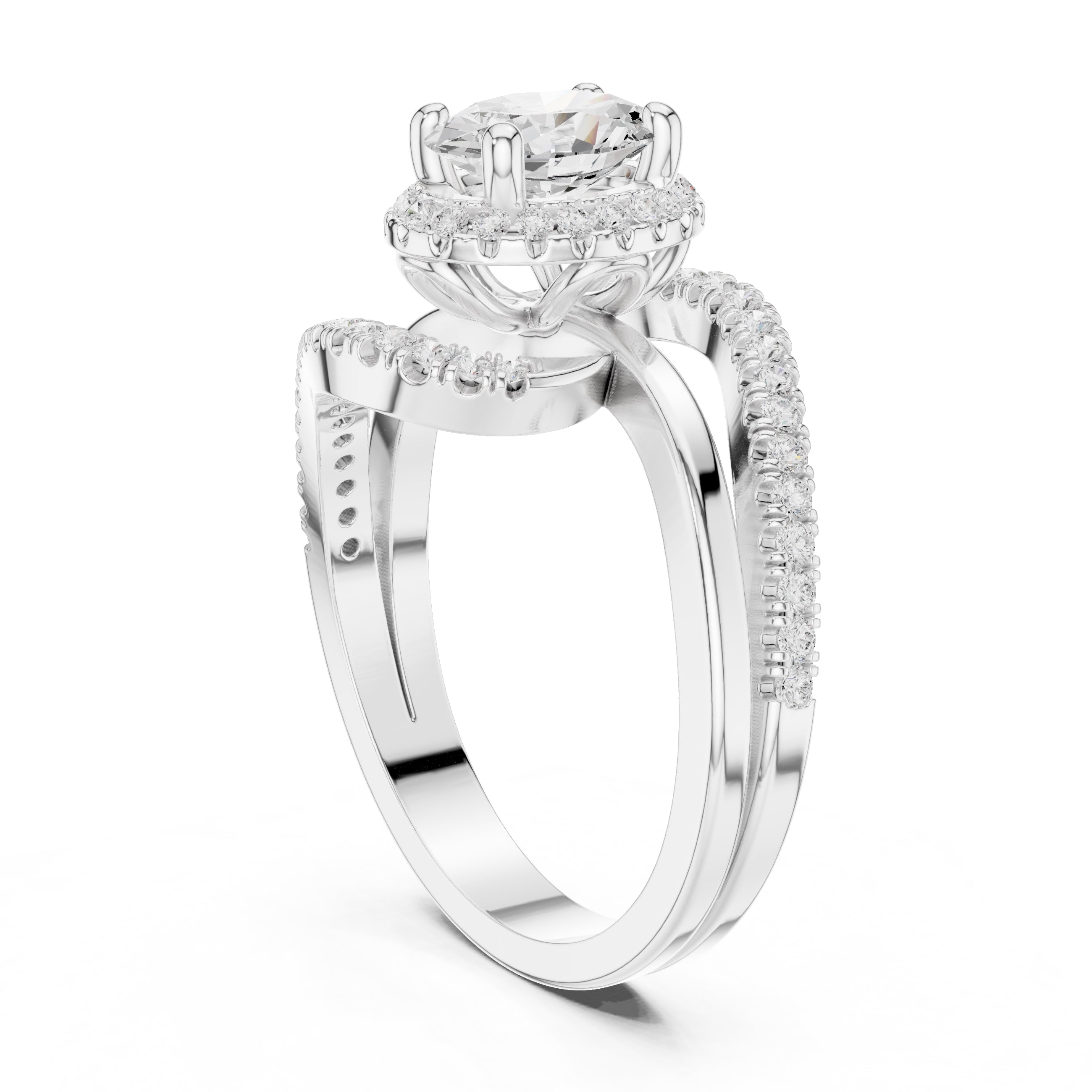 1.5 ct Oval Diamond Entwined Crossover Ring 1.5ct White Gold