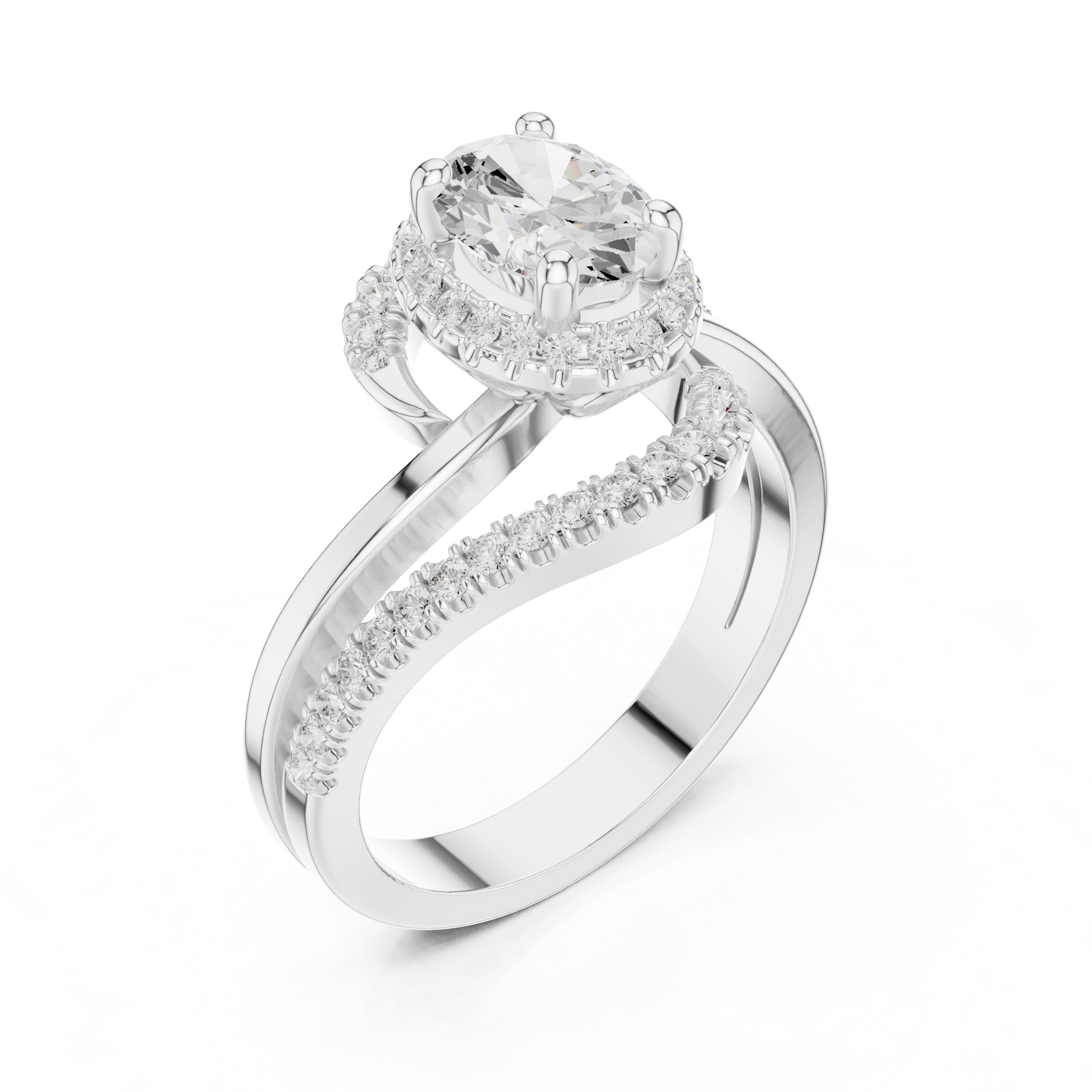 1.5 ct Oval Diamond Entwined Crossover Ring 1.5ct White Gold