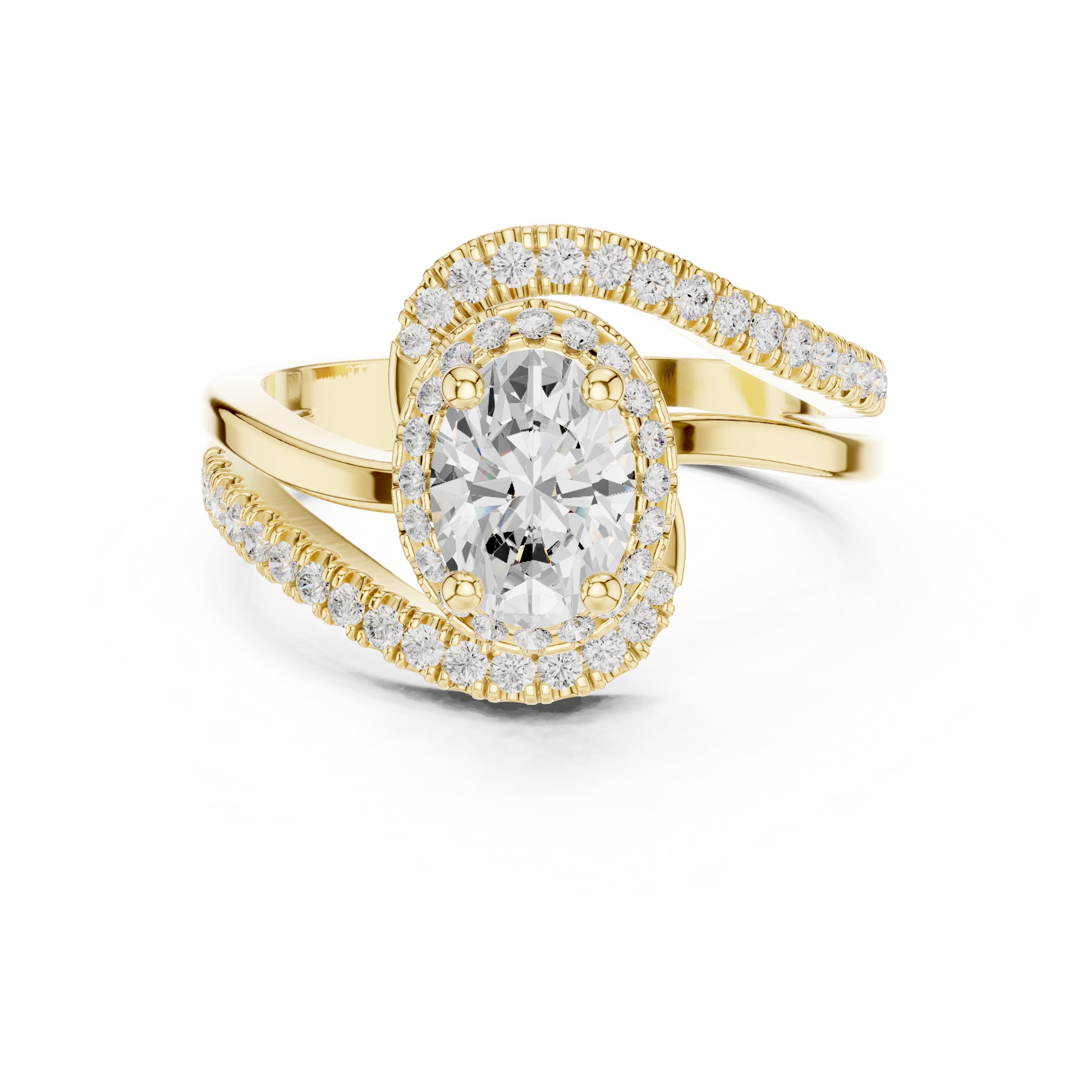 1.5 ct Oval Diamond Entwined Crossover Ring 1.5ct Yellow Gold