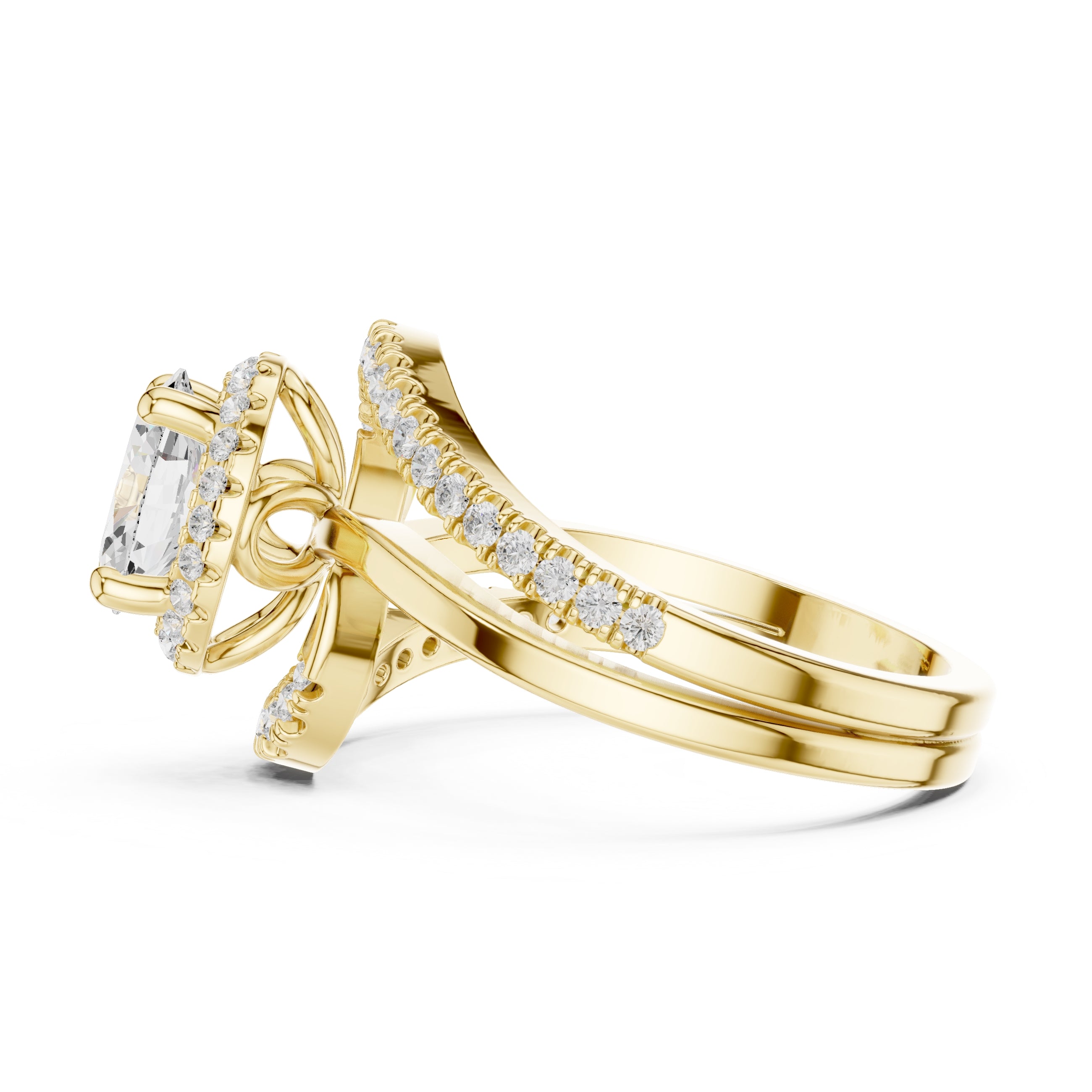 1.5 ct Oval Diamond Entwined Crossover Ring 1.5ct Yellow Gold