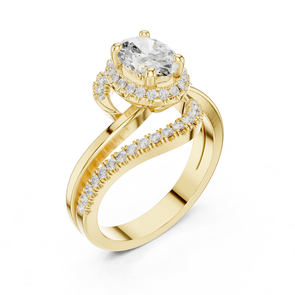1.5 ct Oval Diamond Entwined Crossover Ring 1.5ct Yellow Gold