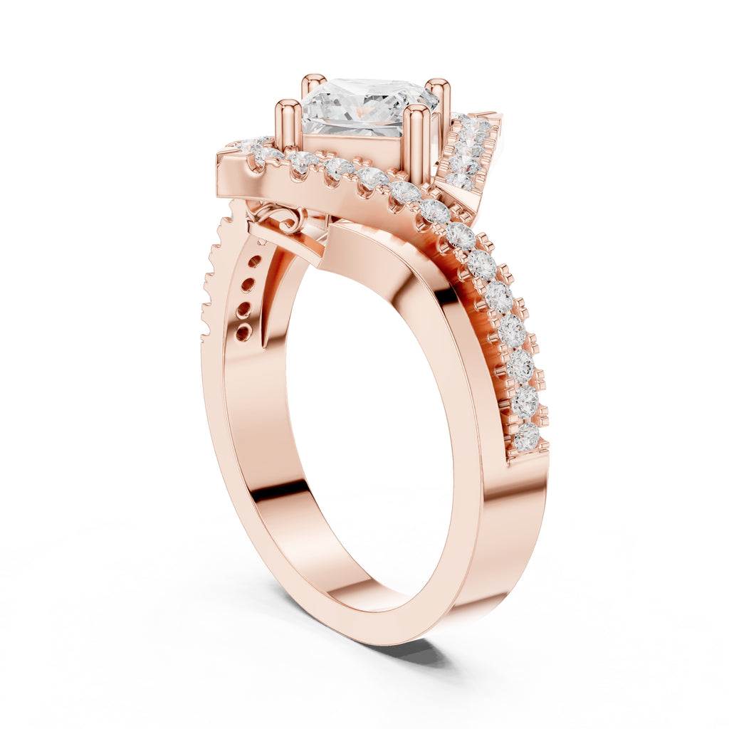 1.00 ct Princess Bypass Halo Engagement Ring 1ct Rose Gold