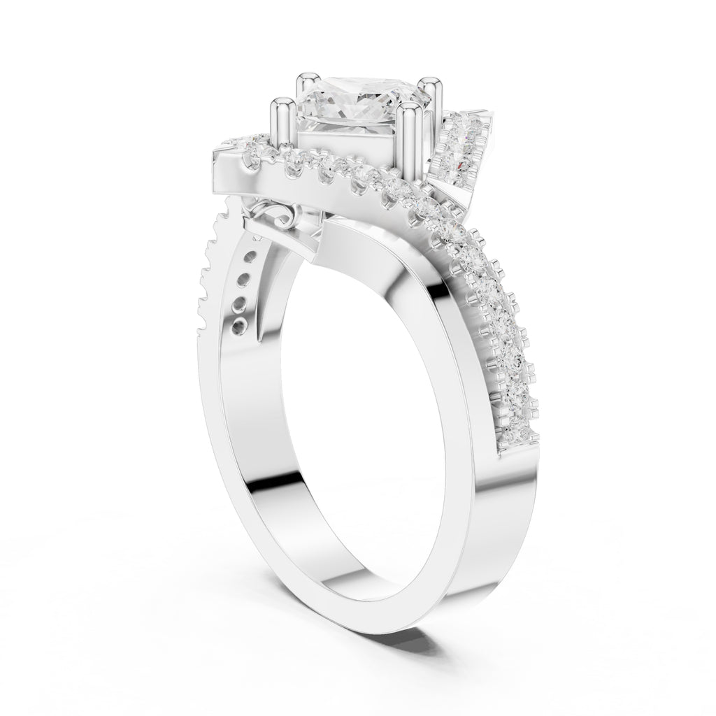 1.00 ct Princess Bypass Halo Engagement Ring 1ct White Gold