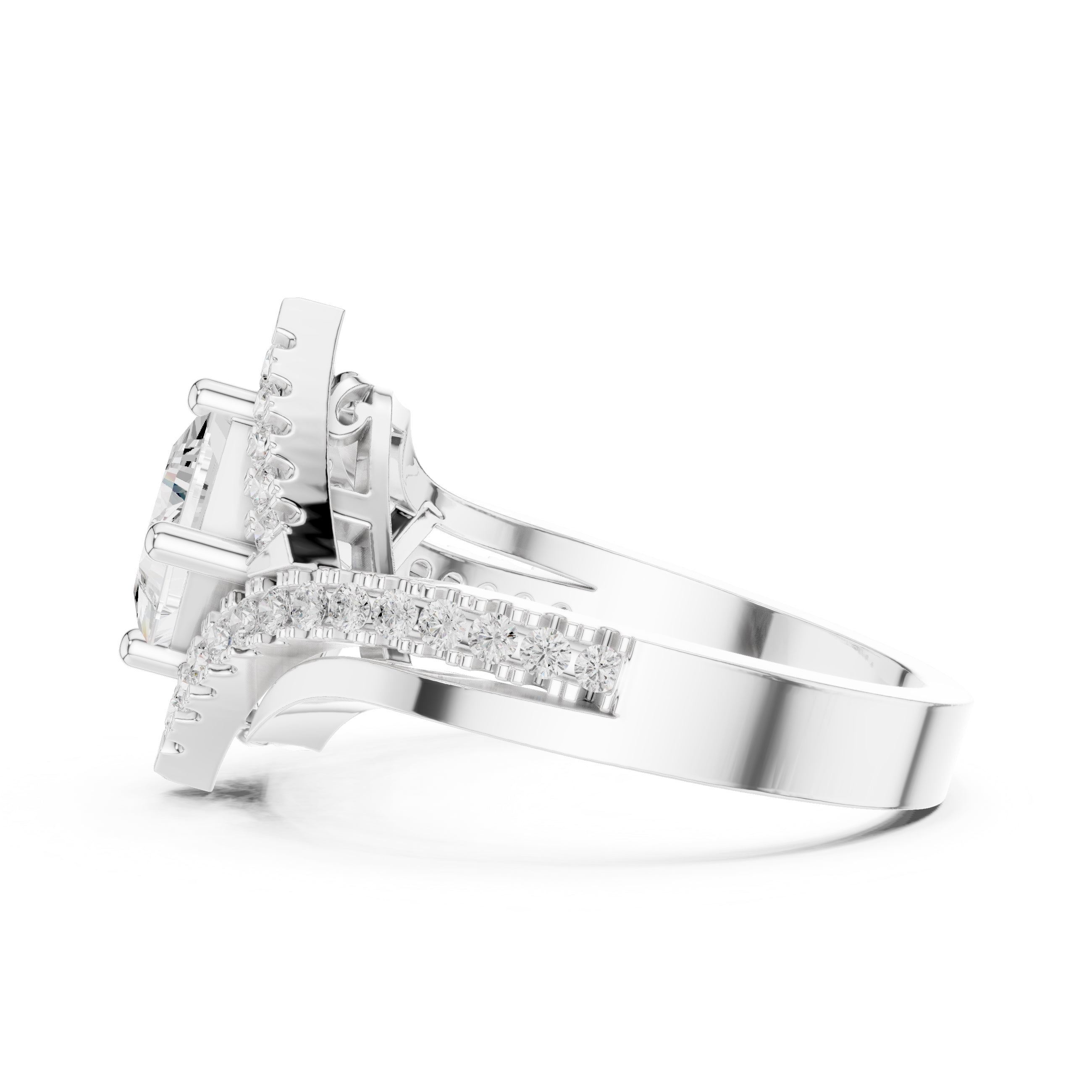 1.00 ct Princess Bypass Halo Engagement Ring 1ct White Gold