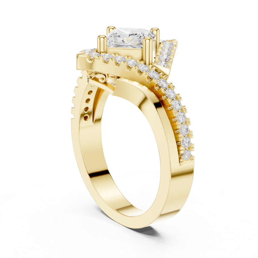 1.00 ct Princess Bypass Halo Engagement Ring 1ct Yellow Gold