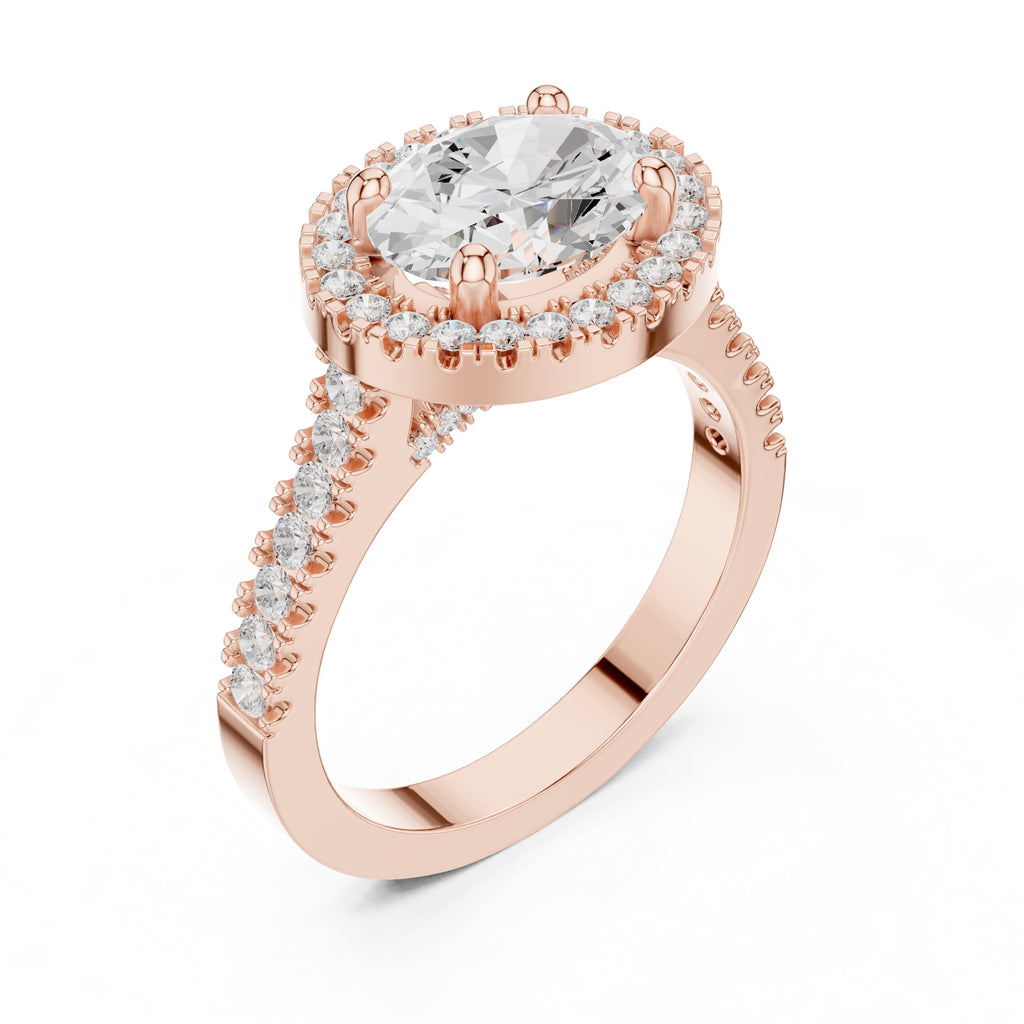 2.00 ct Classic Oval Halo Statement Ring 2ct Rose Gold