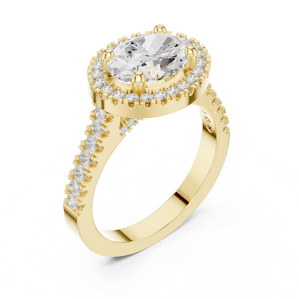 2.00 ct Classic Oval Halo Statement Ring 2ct Yellow Gold