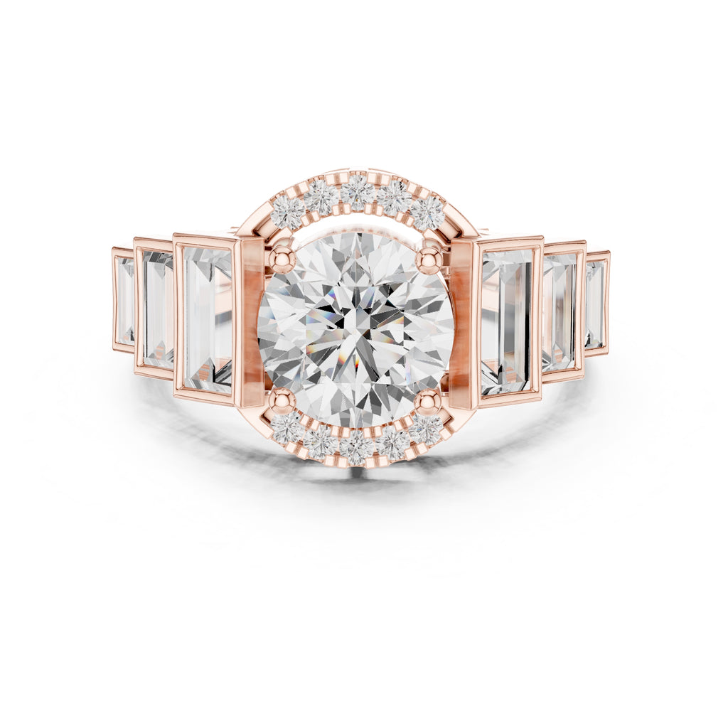 2.00 ct Round Diamond Step-Accented Halo Ring 2ct Rose Gold