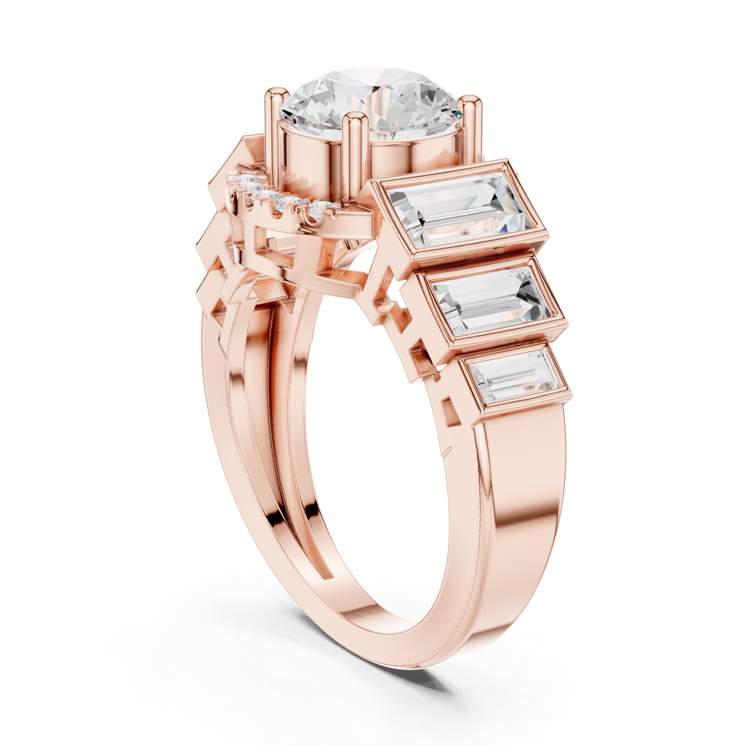 2.00 ct Round Diamond Step-Accented Halo Ring 2ct Rose Gold