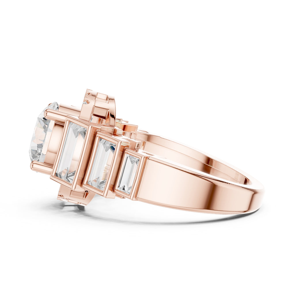 2.00 ct Round Diamond Step-Accented Halo Ring 2ct Rose Gold
