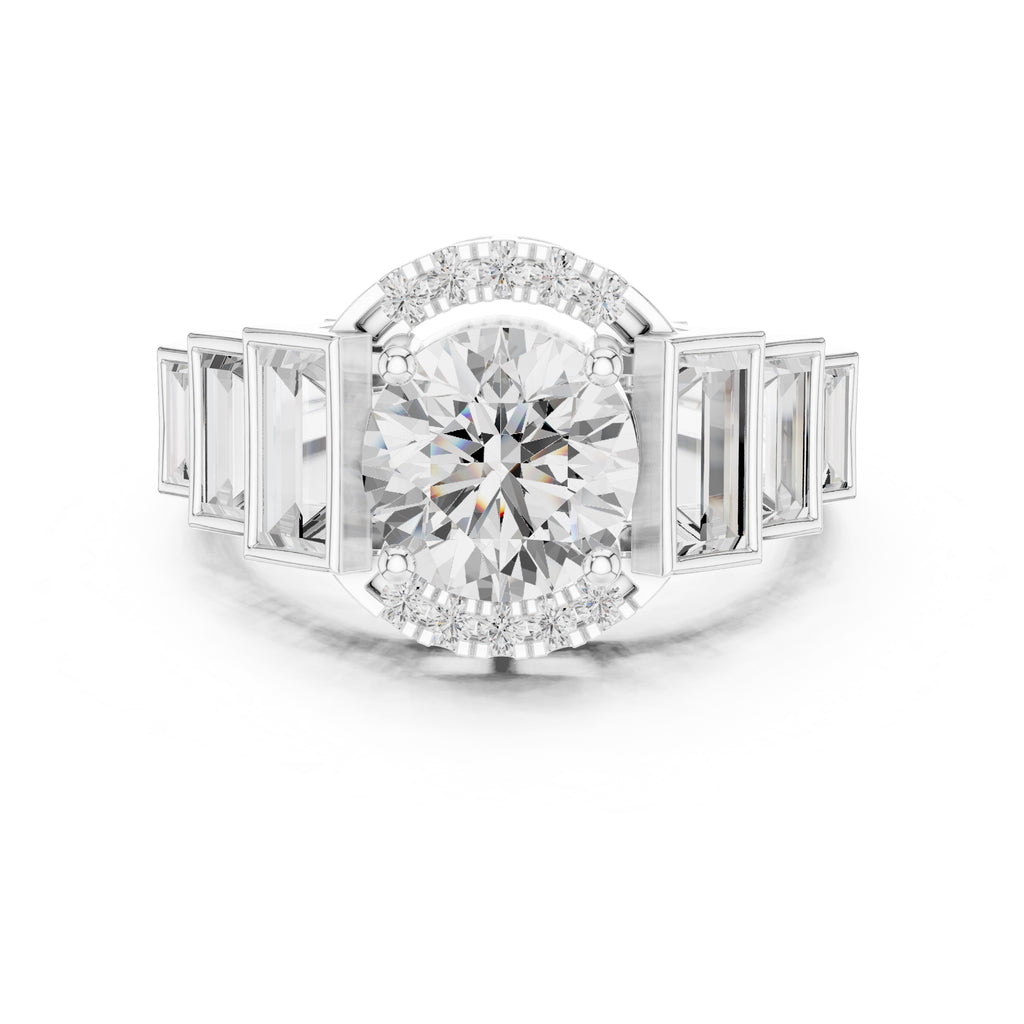 2.00 ct Round Diamond Step-Accented Halo Ring 2ct White Gold