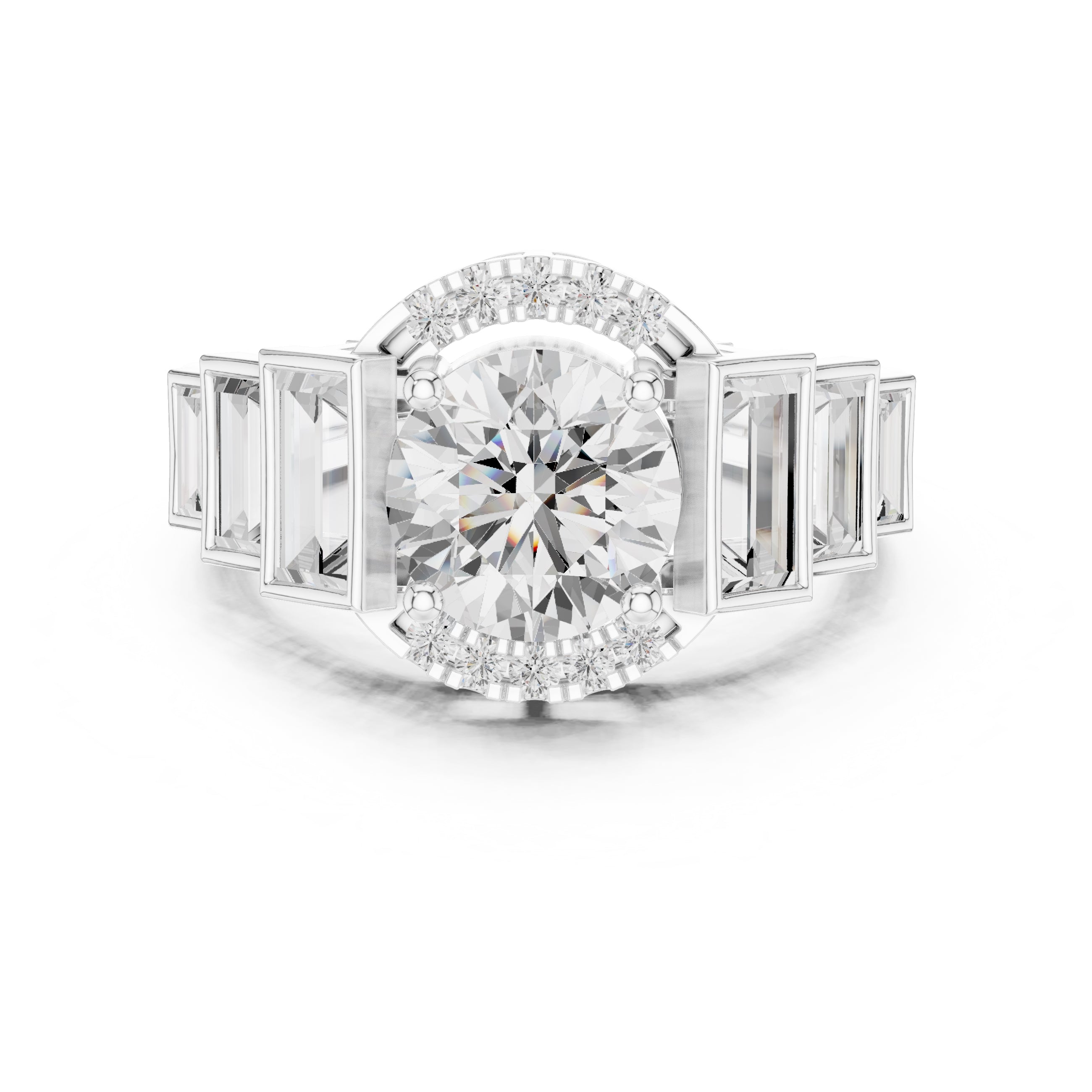 2.00 ct Round Diamond Step-Accented Halo Ring 2ct White Gold