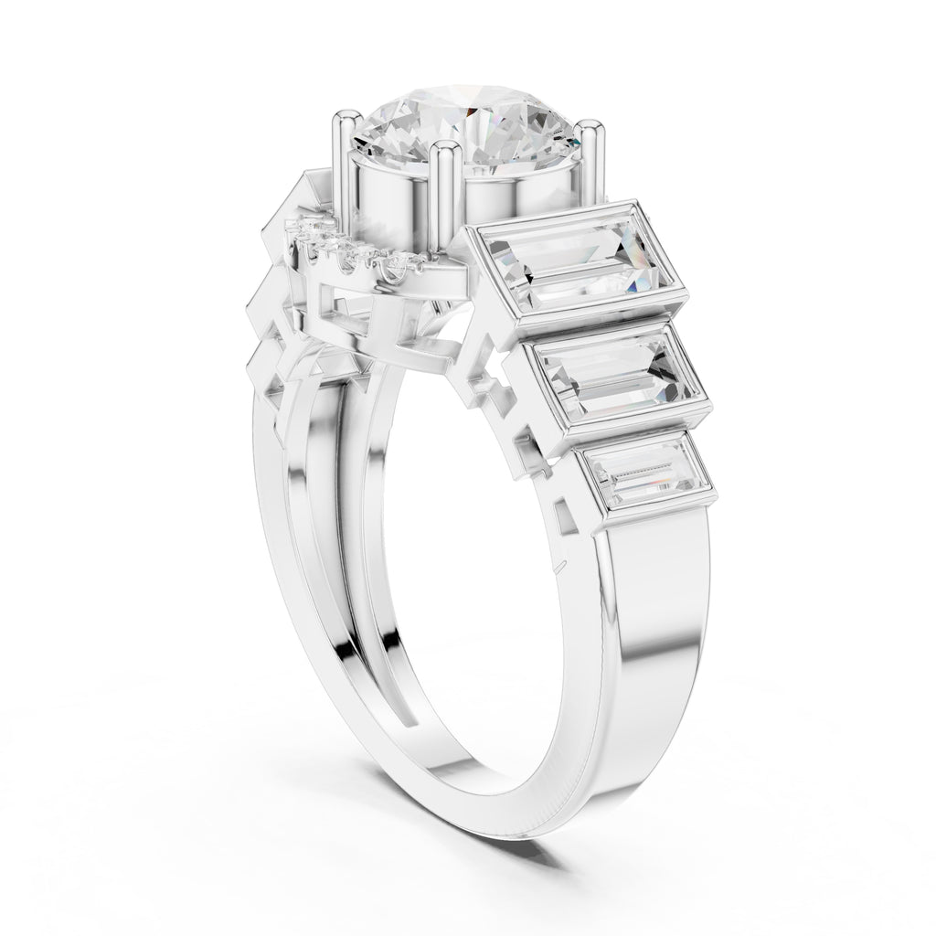 2.00 ct Round Diamond Step-Accented Halo Ring 2ct White Gold