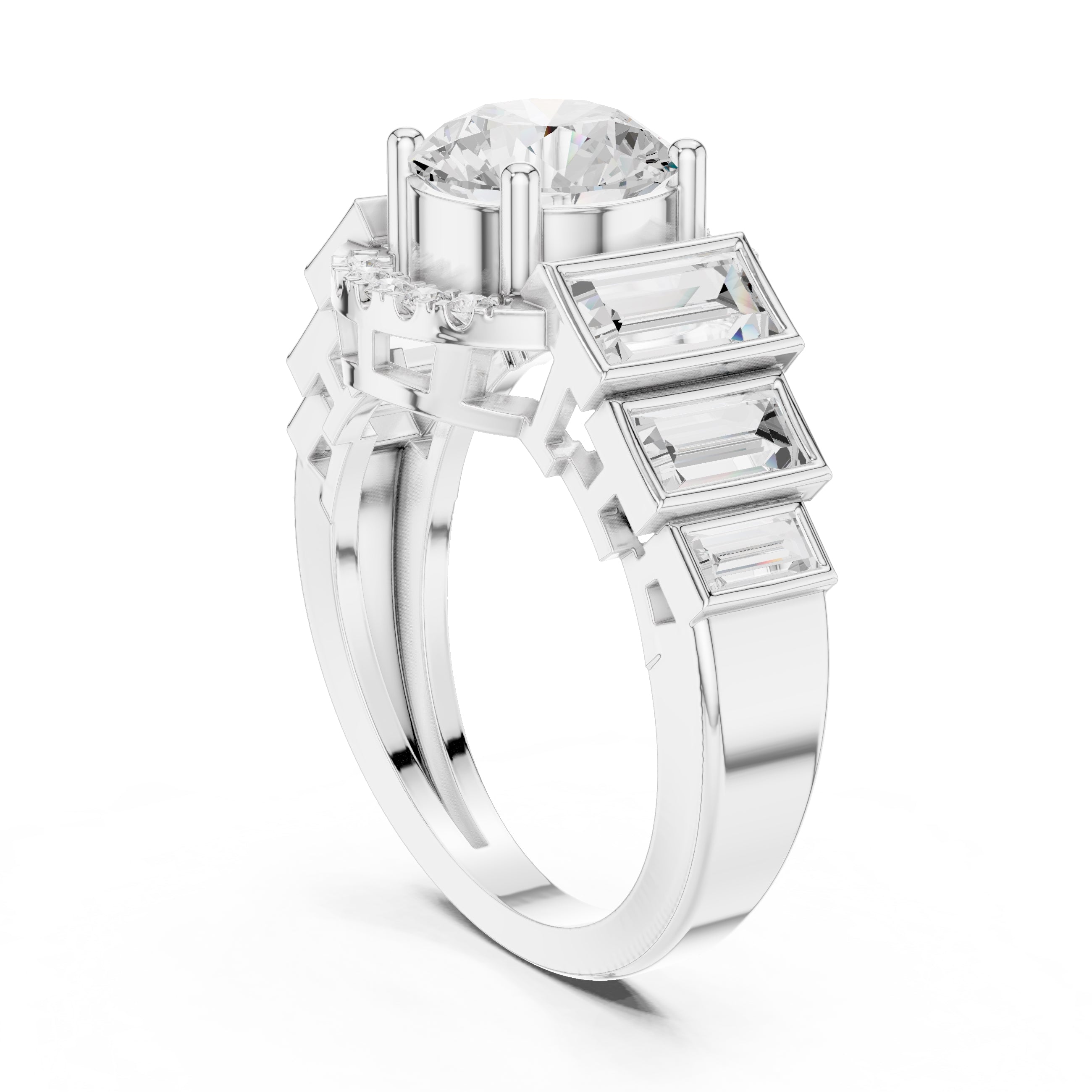 2.00 ct Round Diamond Step-Accented Halo Ring 2ct White Gold