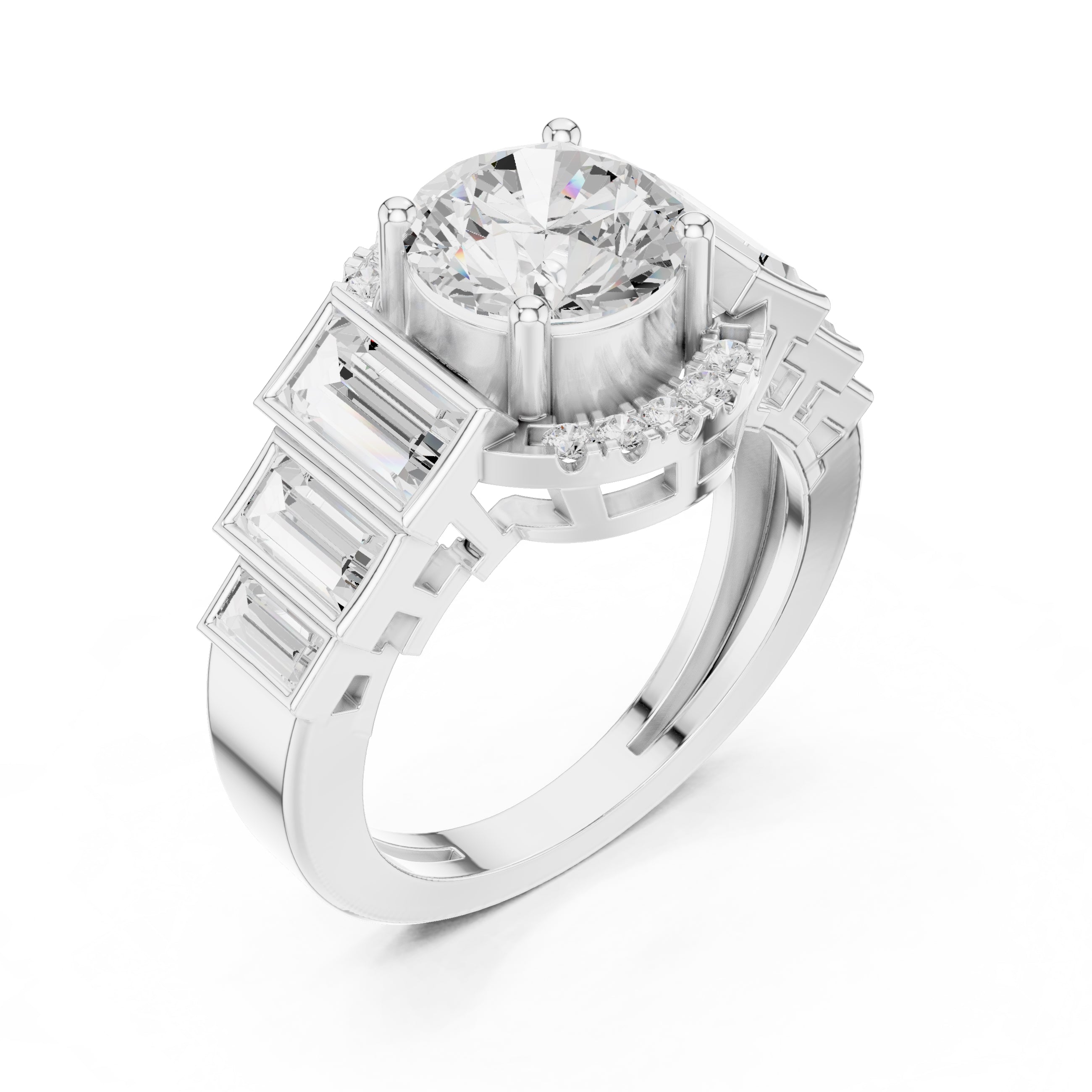 2.00 ct Round Diamond Step-Accented Halo Ring 2ct White Gold