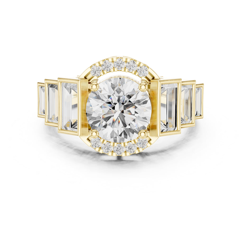 2.00 ct Round Diamond Step-Accented Halo Ring 2ct Yellow Gold