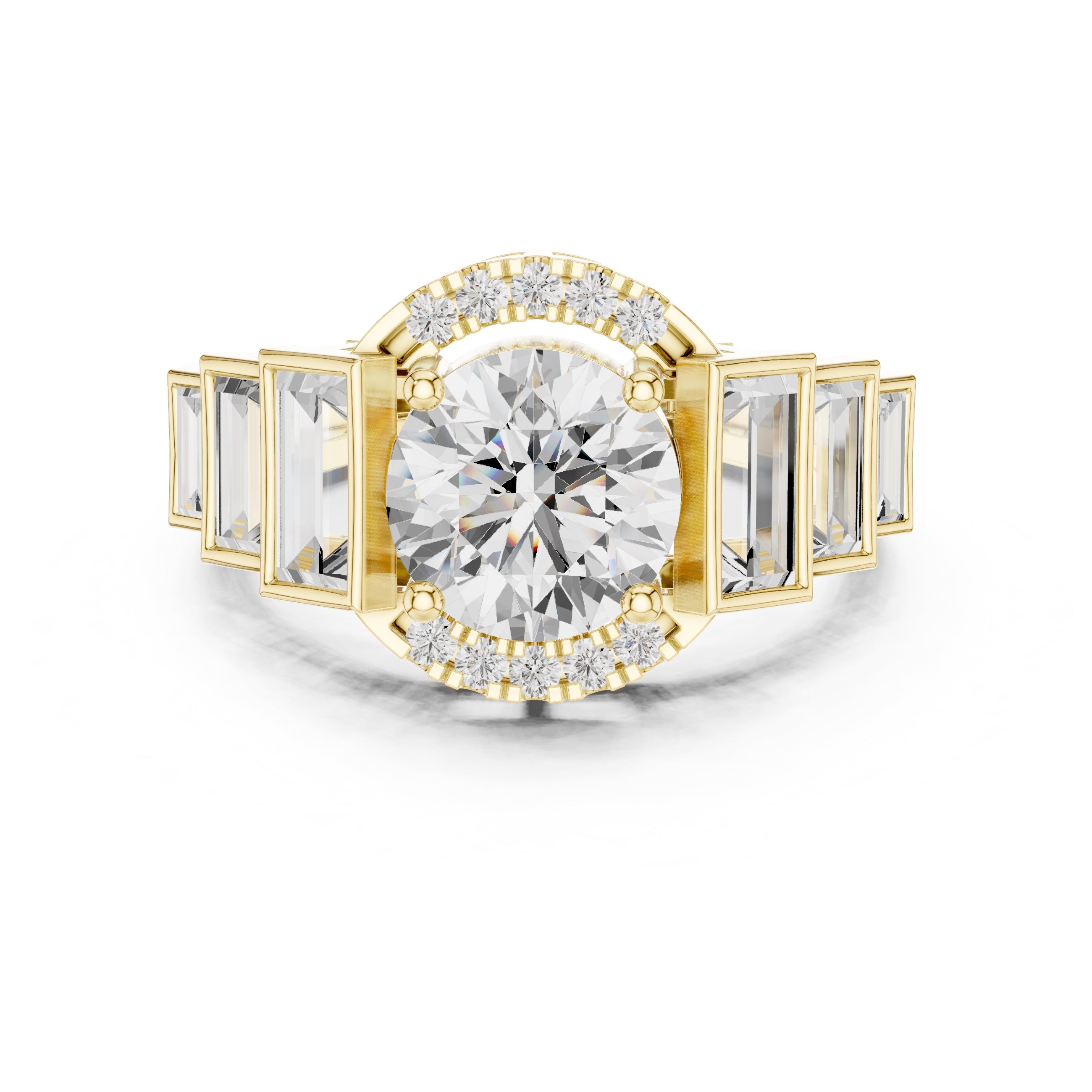 2.00 ct Round Diamond Step-Accented Halo Ring 2ct Yellow Gold
