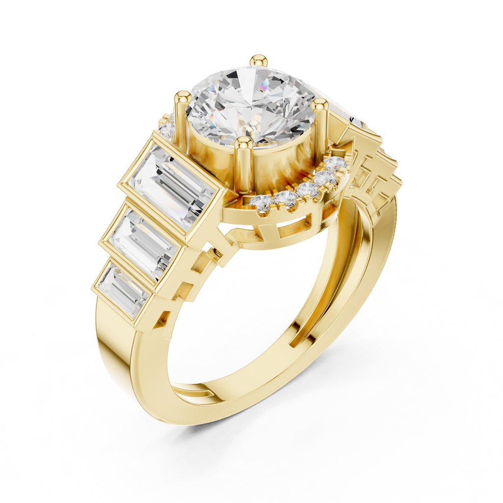 2.00 ct Round Diamond Step-Accented Halo Ring 2ct Yellow Gold