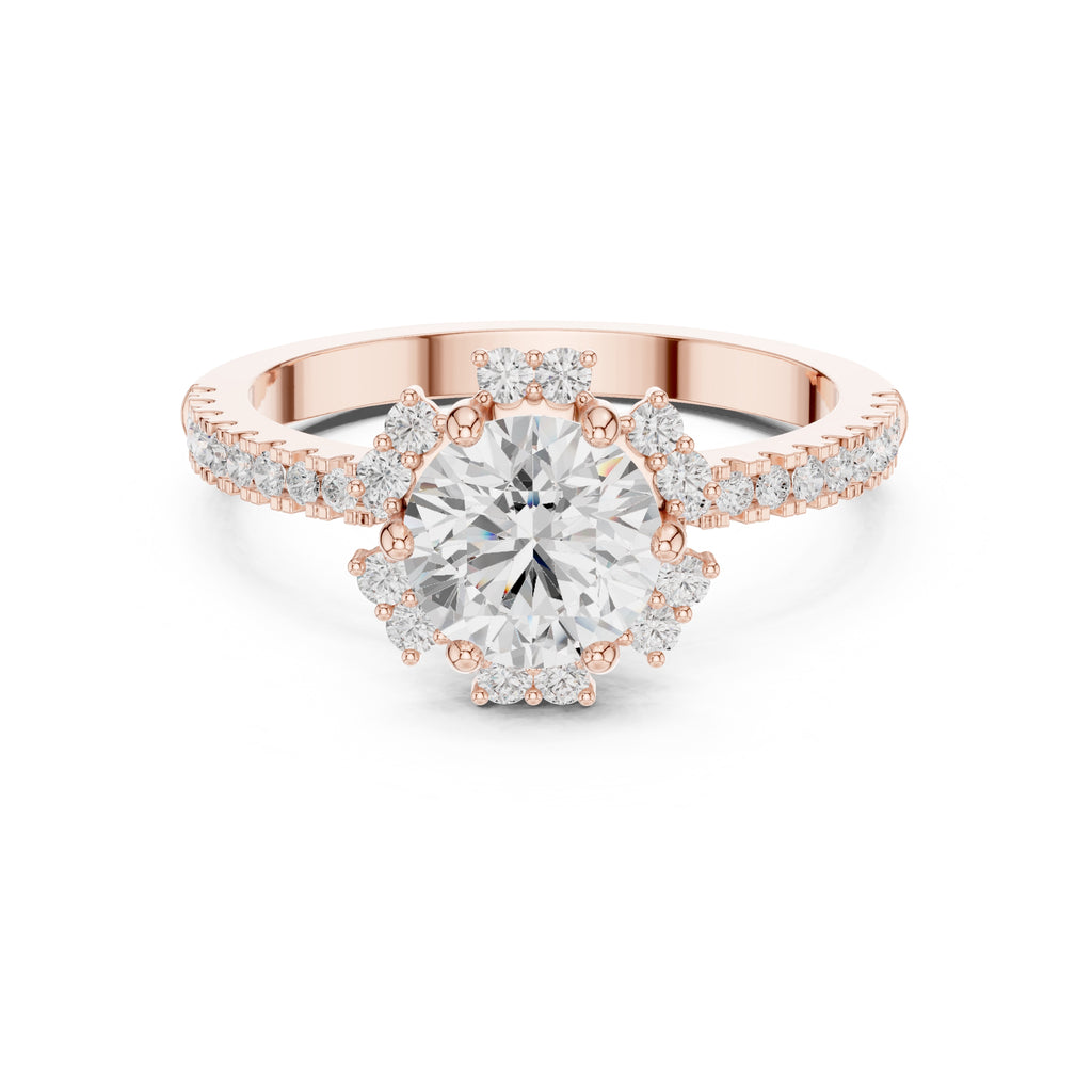 1.00 ct Round Diamond Scalloped Halo Ring 1ct Rose Gold