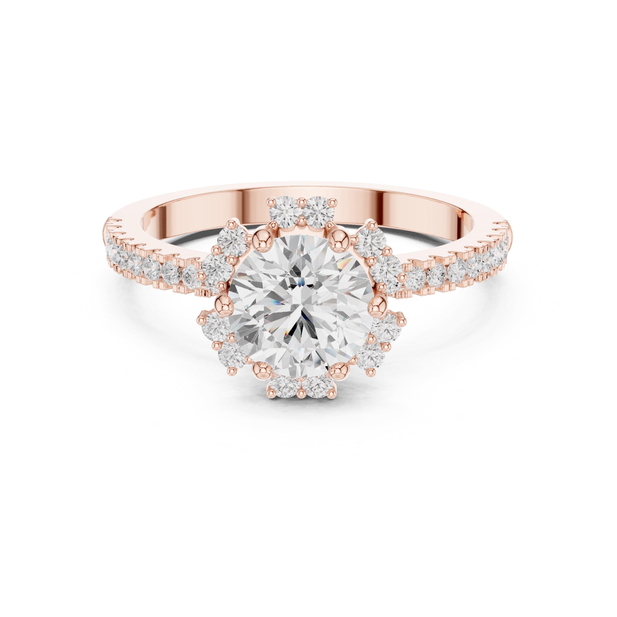 1.00 ct Round Diamond Scalloped Halo Ring 1ct Rose Gold