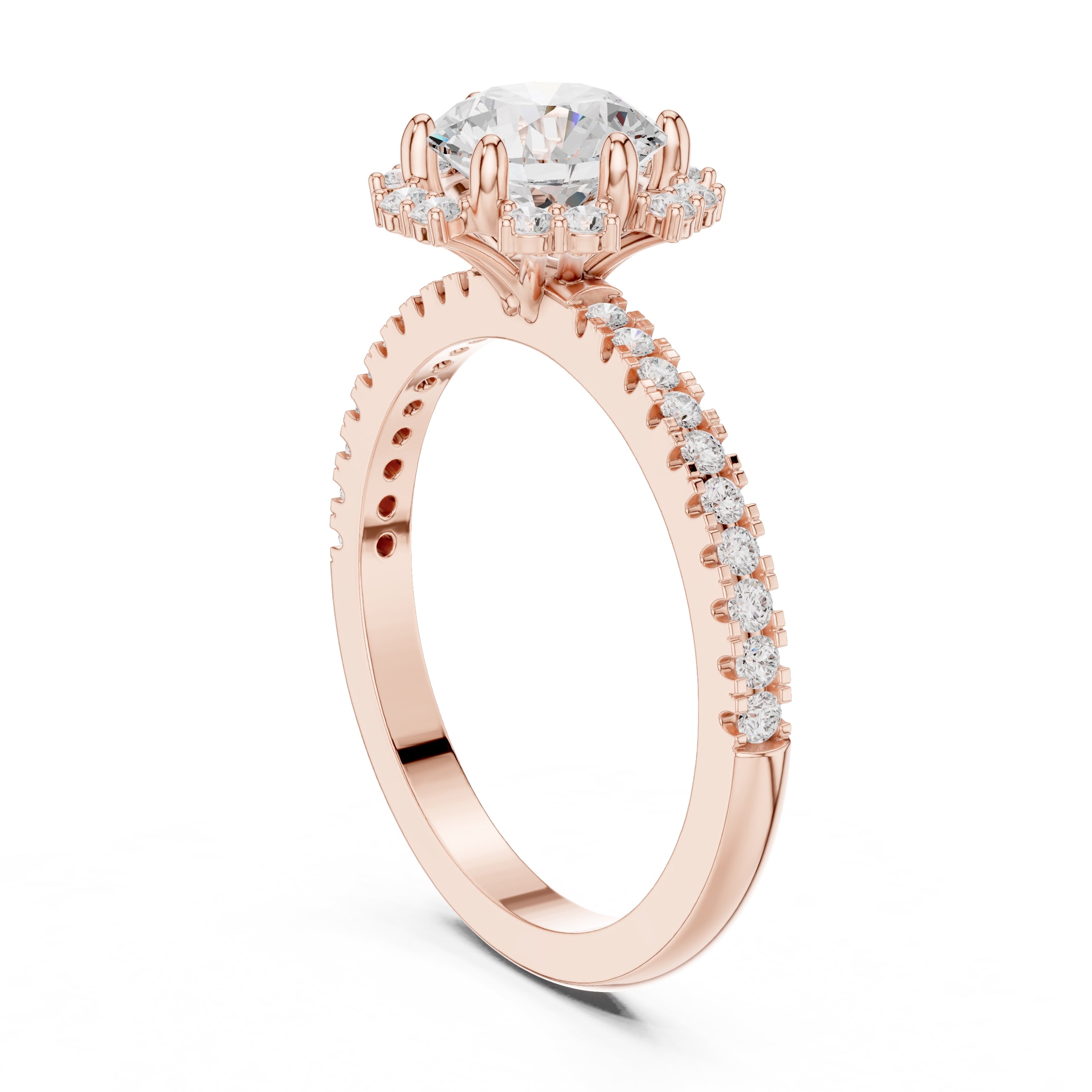 1.00 ct Round Diamond Scalloped Halo Ring 1ct Rose Gold
