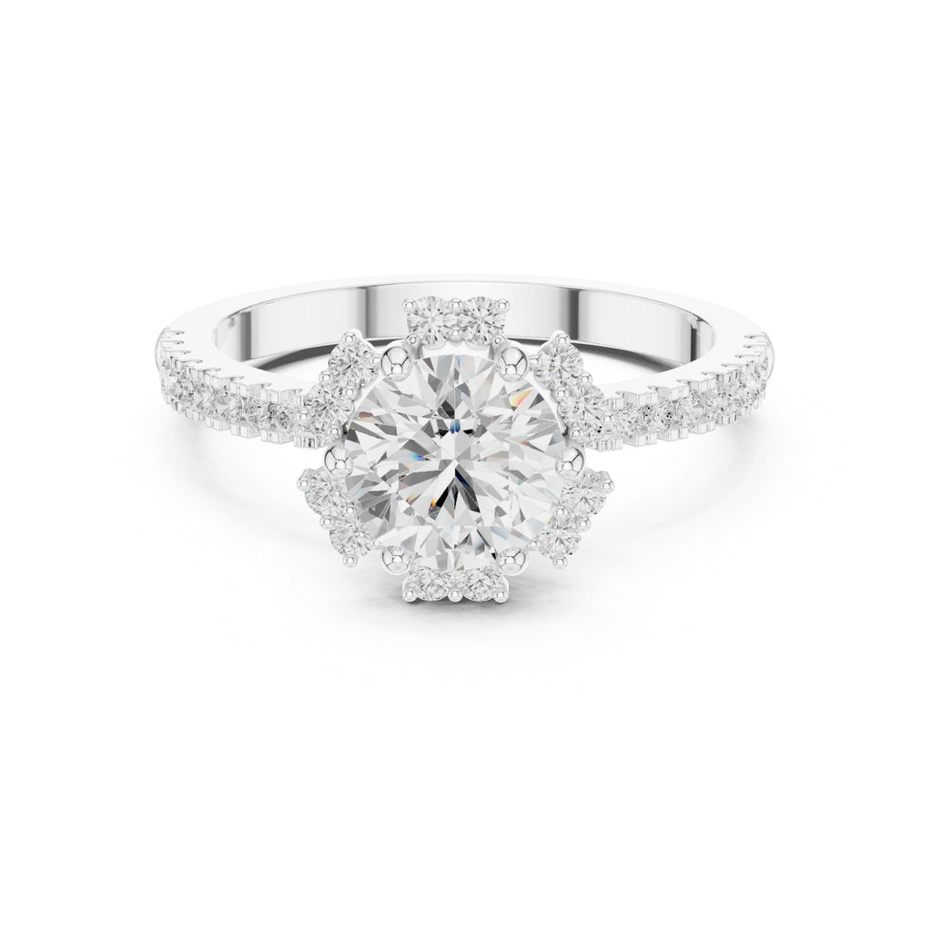 1.00 ct Round Diamond Scalloped Halo Ring 1ct White Gold