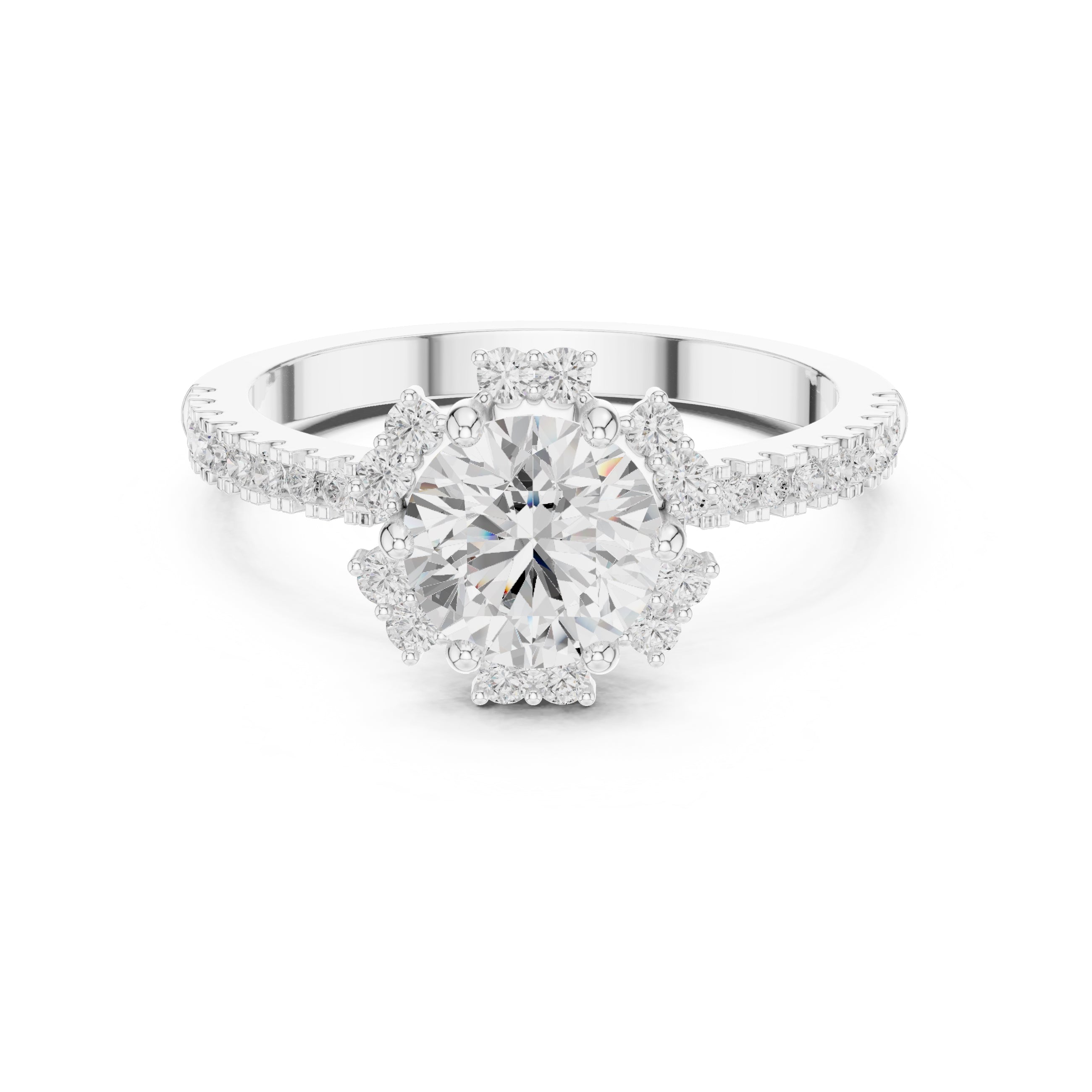 1.00 ct Round Diamond Scalloped Halo Ring 1ct White Gold