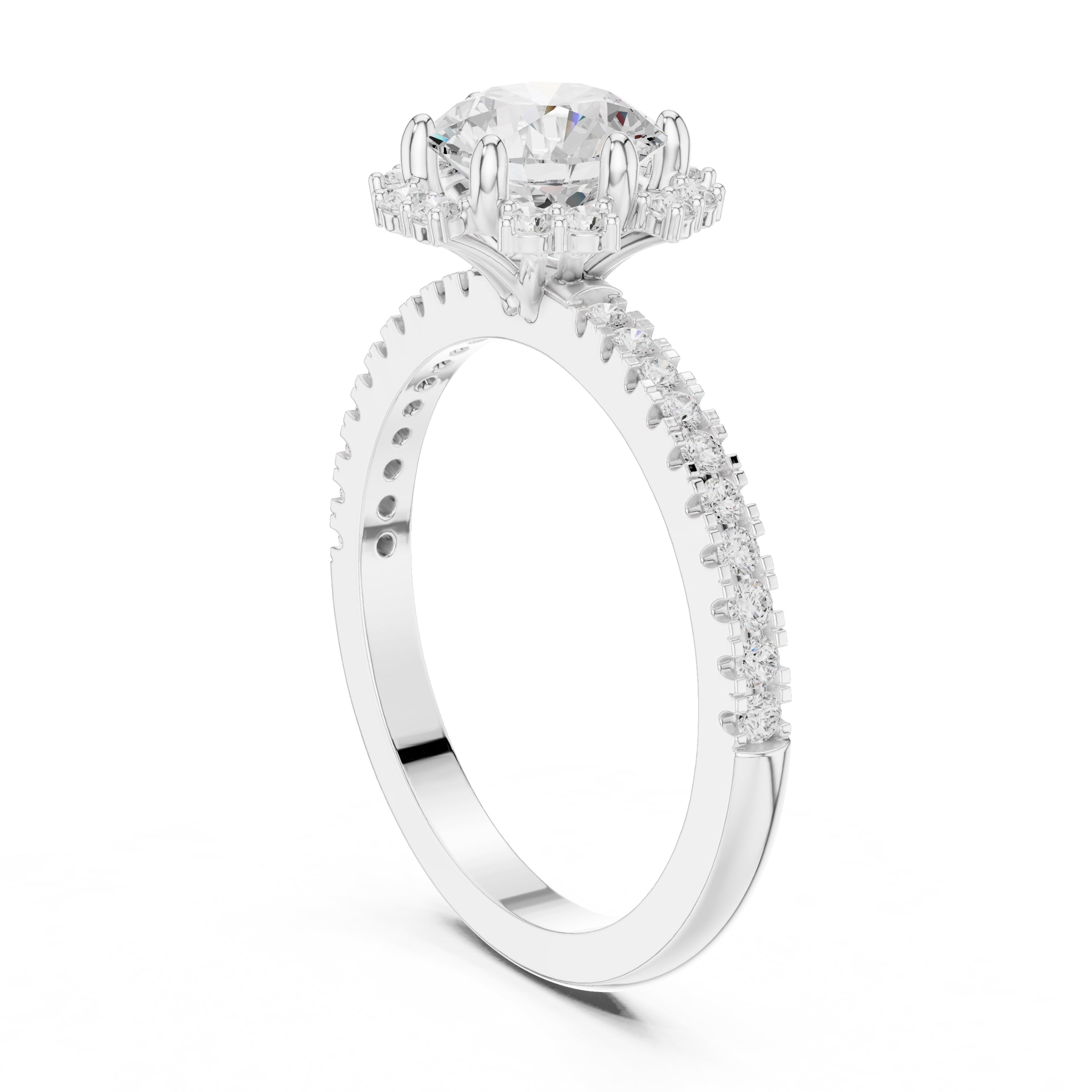 1.00 ct Round Diamond Scalloped Halo Ring 1ct White Gold