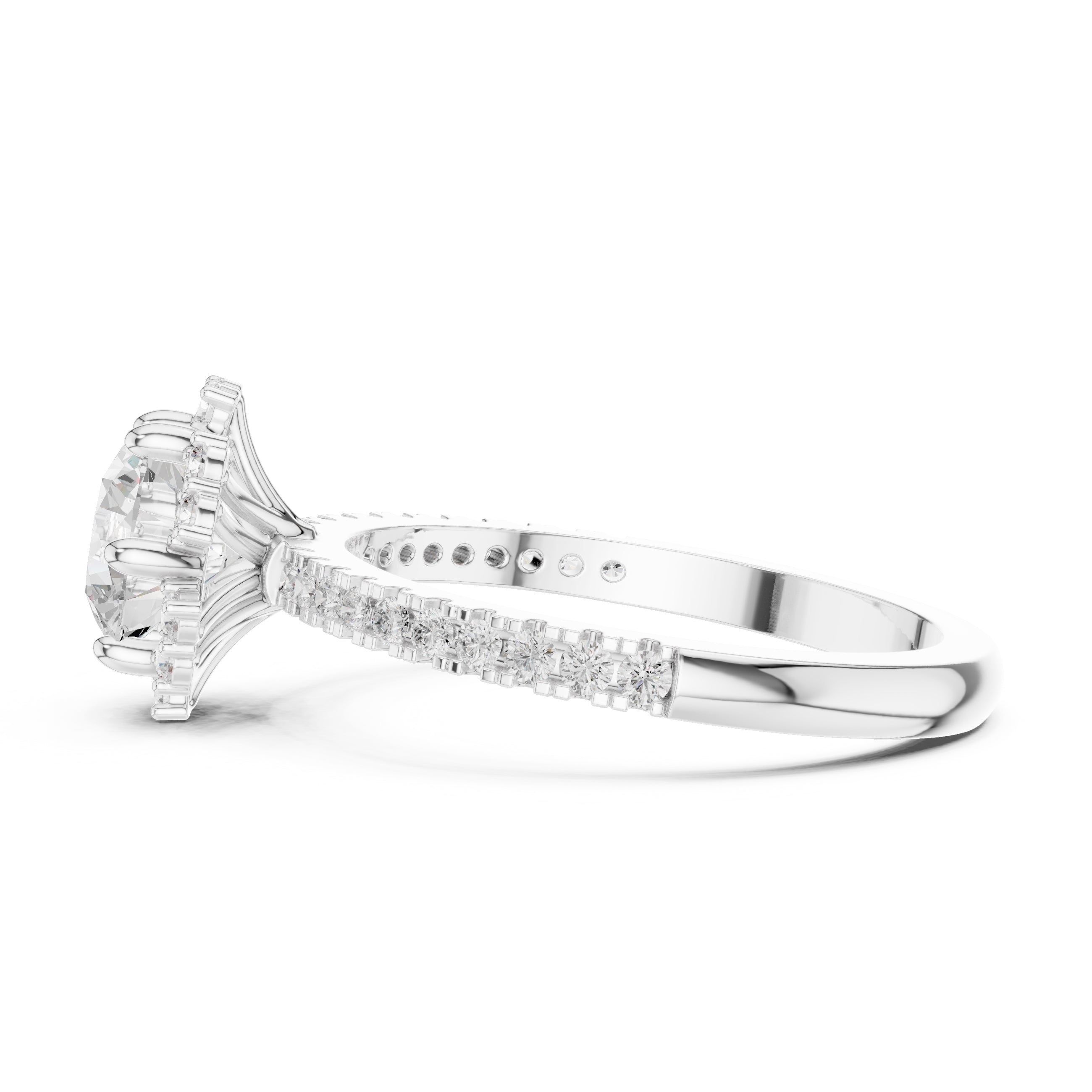1.00 ct Round Diamond Scalloped Halo Ring 1ct White Gold