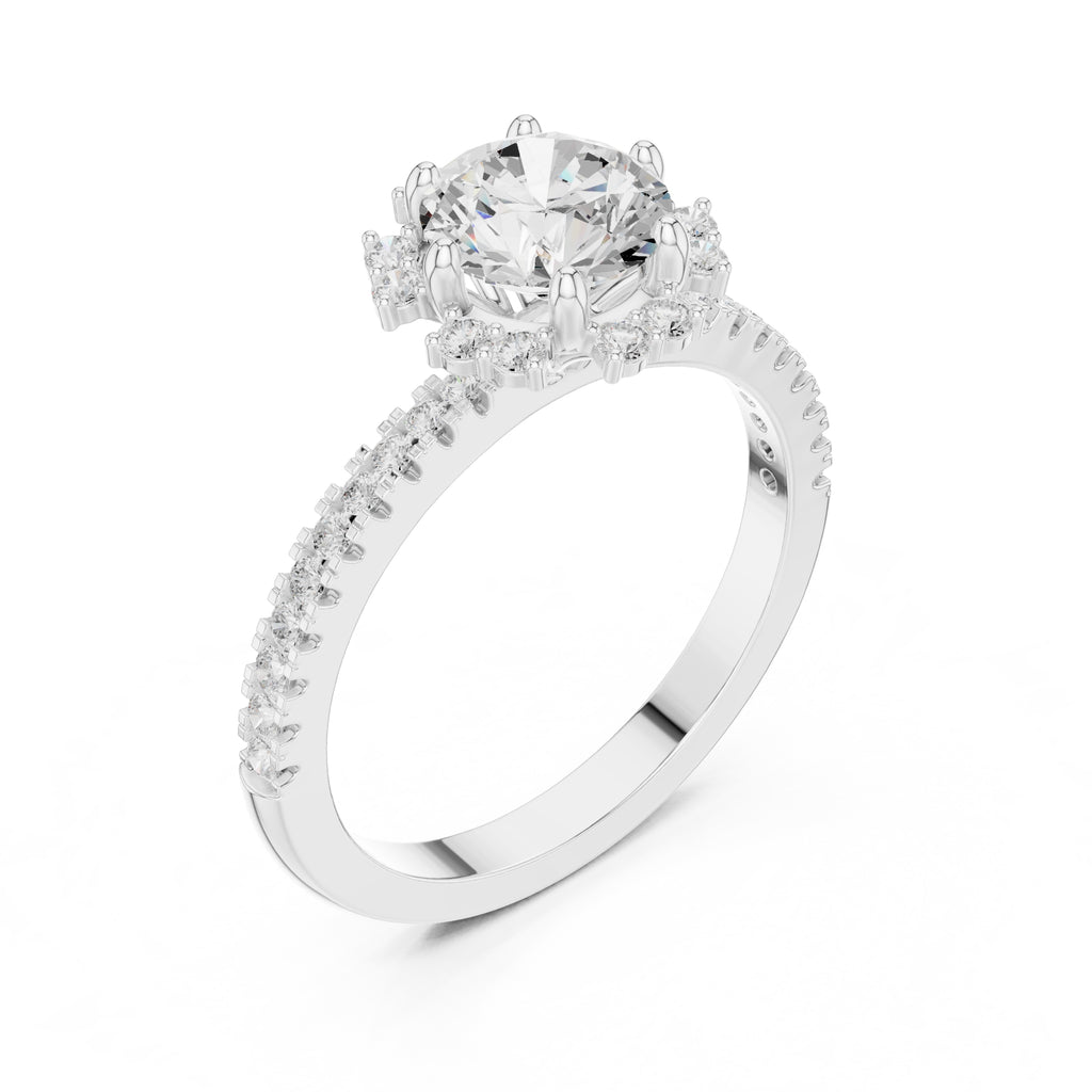 1.00 ct Round Diamond Scalloped Halo Ring 1ct White Gold