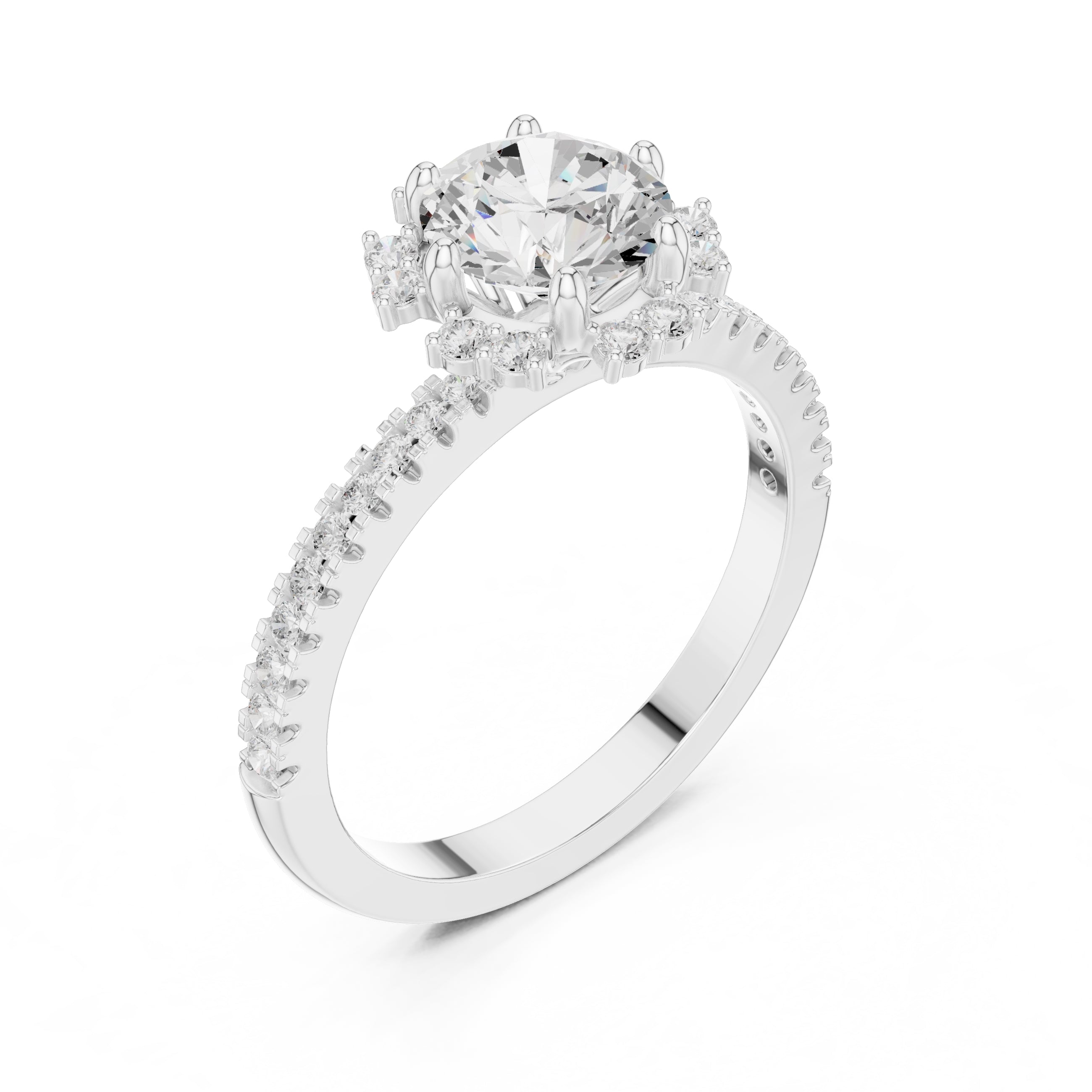 1.00 ct Round Diamond Scalloped Halo Ring 1ct White Gold